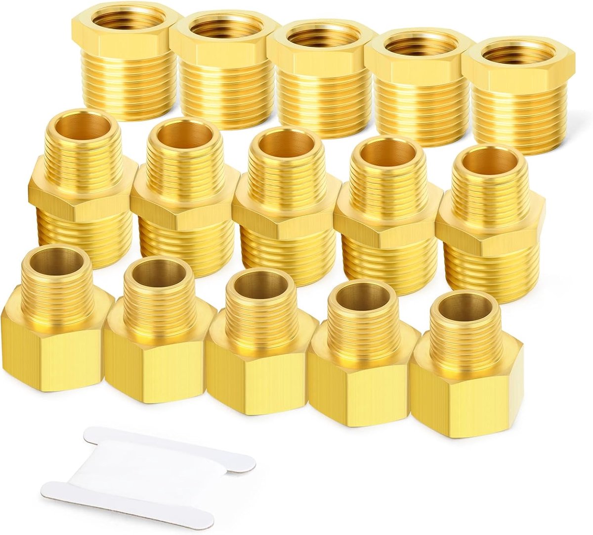 15stuks Messing Pijpfitting, Hex Bushing, Reducer Adapter, Reducing Hex Nipple 1/4 Inch BSP x 1/8 Inch BSP
