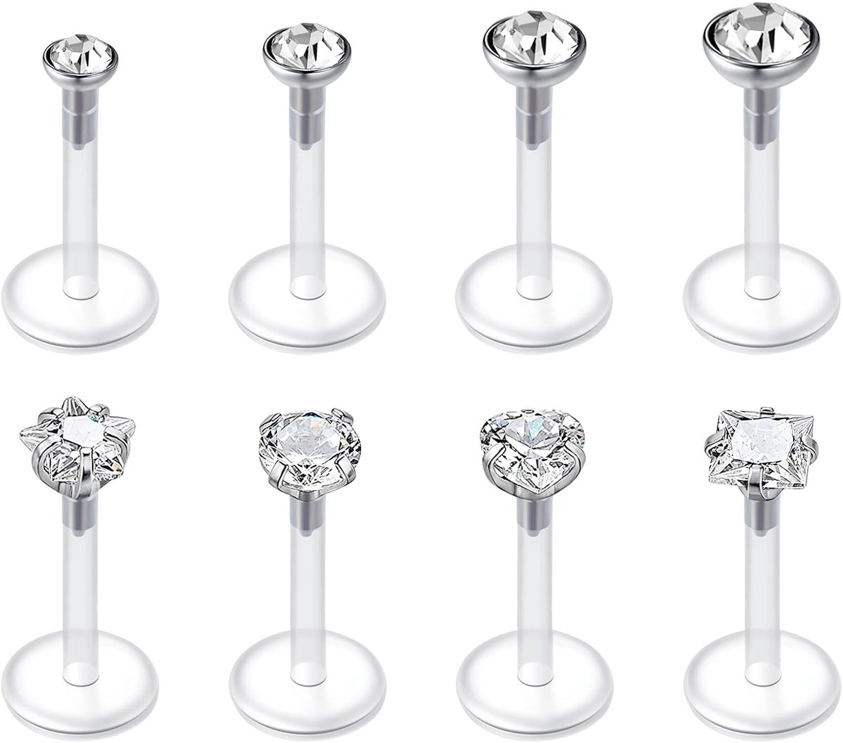 16G Clear Oorbellen Studs 6mm 8mm 10mm 12mm Plastic Lip Bar Oorbellen voor School UV Flexibele Acryl Clear Piercing Retainers Helix Kraakbeen Tragus Labret Piercing Sieraden