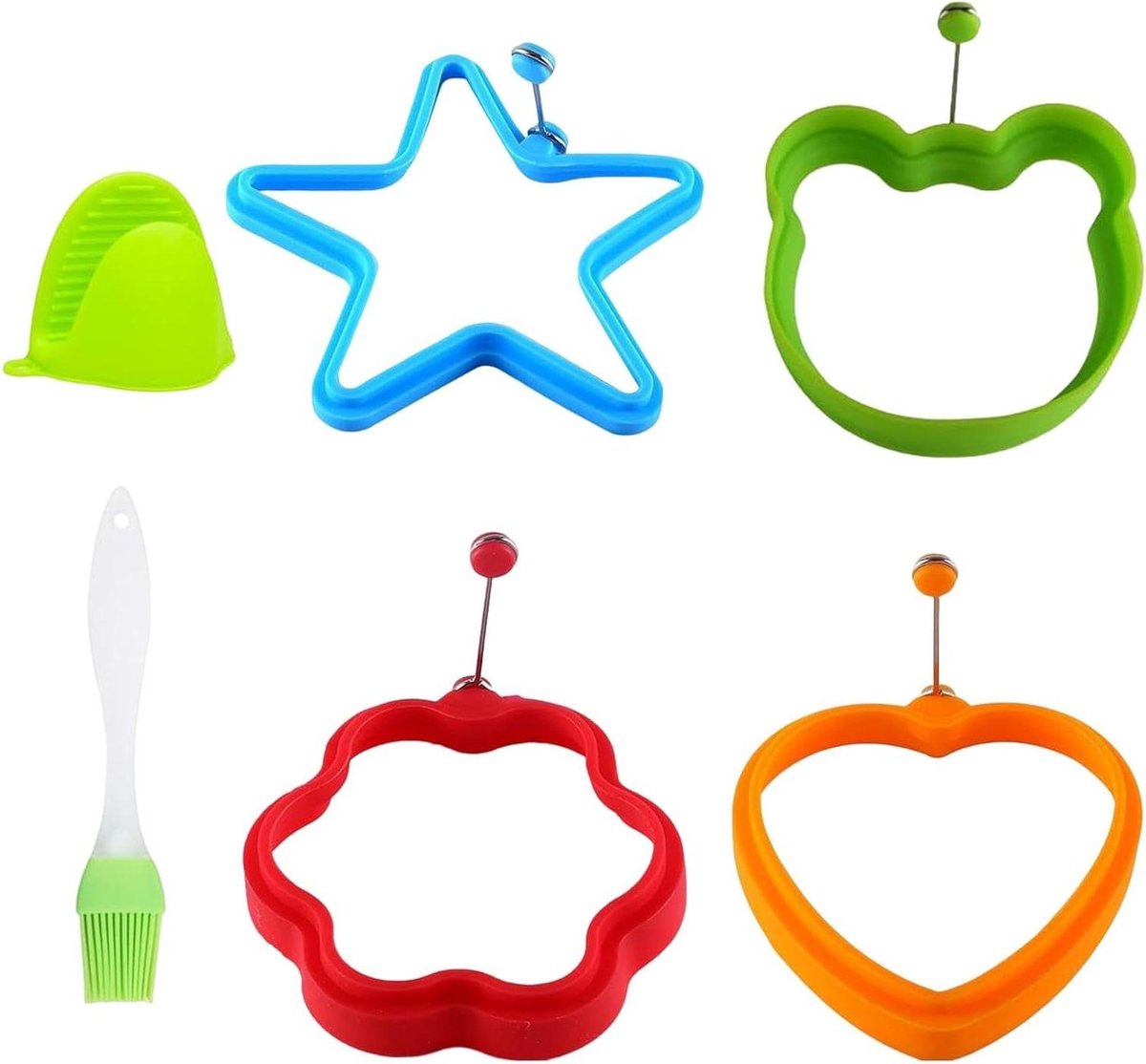 Siliconen Kookringen - Omelet Vormen - Creatief Ontbijt - Vier Leuke Vormen - 6 Stuks - Assorti