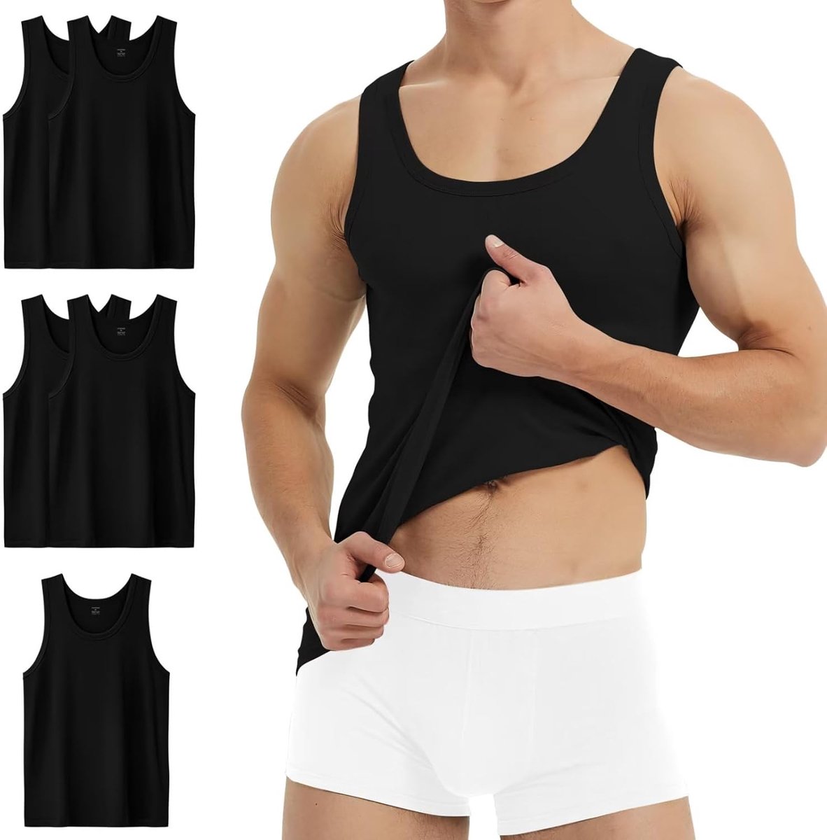 Onderhemd voor heren, 3/5 stuks, 100% katoen, tanktop, fijne rib