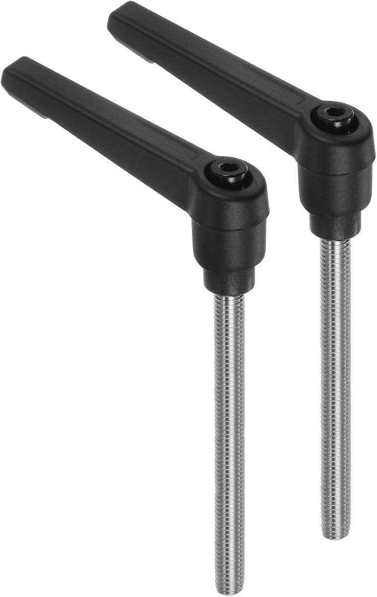 2 handgrepen met spanhendel, M6 x 80 mm, met schroefdraad van roestvrij staal 304, verstelbare handgrepen met vergrendelingsknop, zwart