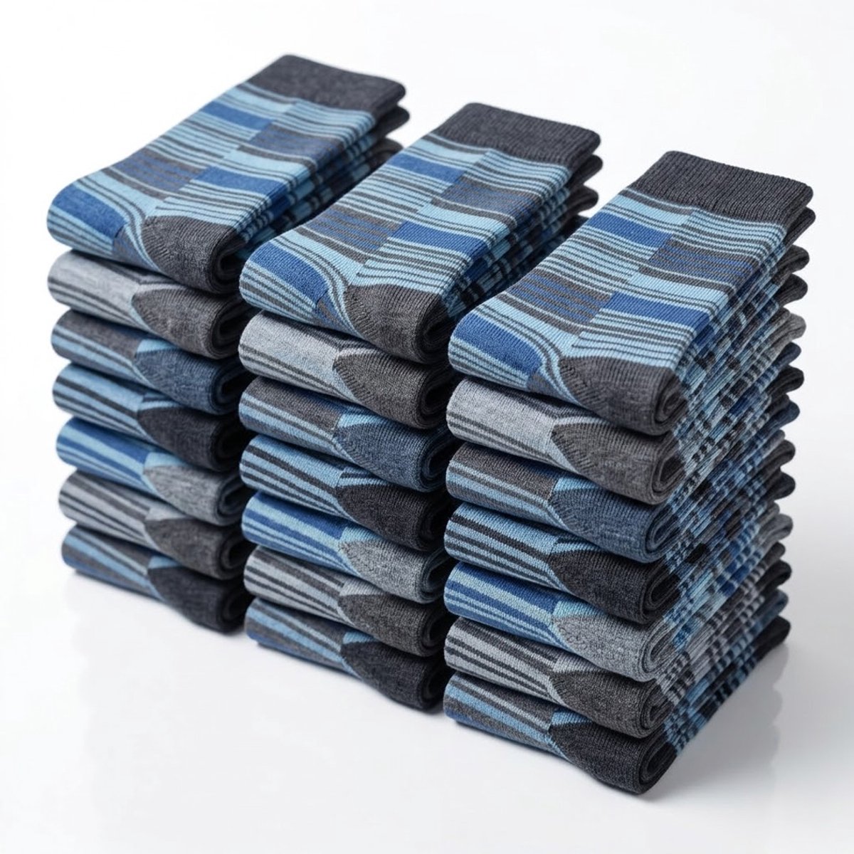 24 paar - Geblokte nette Herensokken Katoen – Blauw – Grijs – Anti-knellend Boord – Multipack