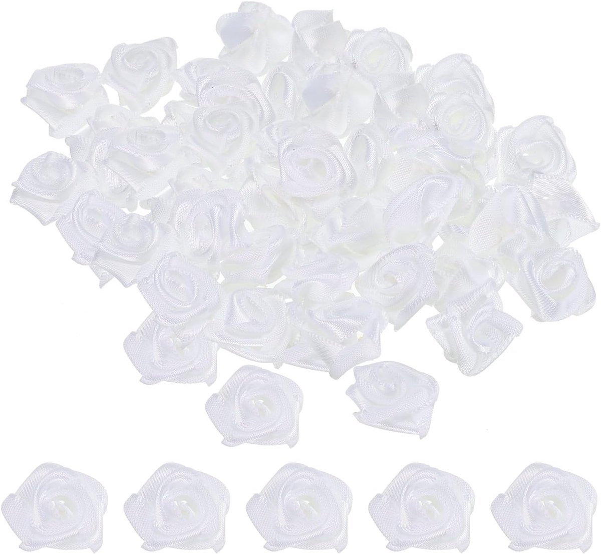 0,6" mini satijnen lint rozen, 50 stuks kleine stoffen bloemen versieringen rozetten applicatie voor doe-het-zelf ambachten en bruiloft, wit