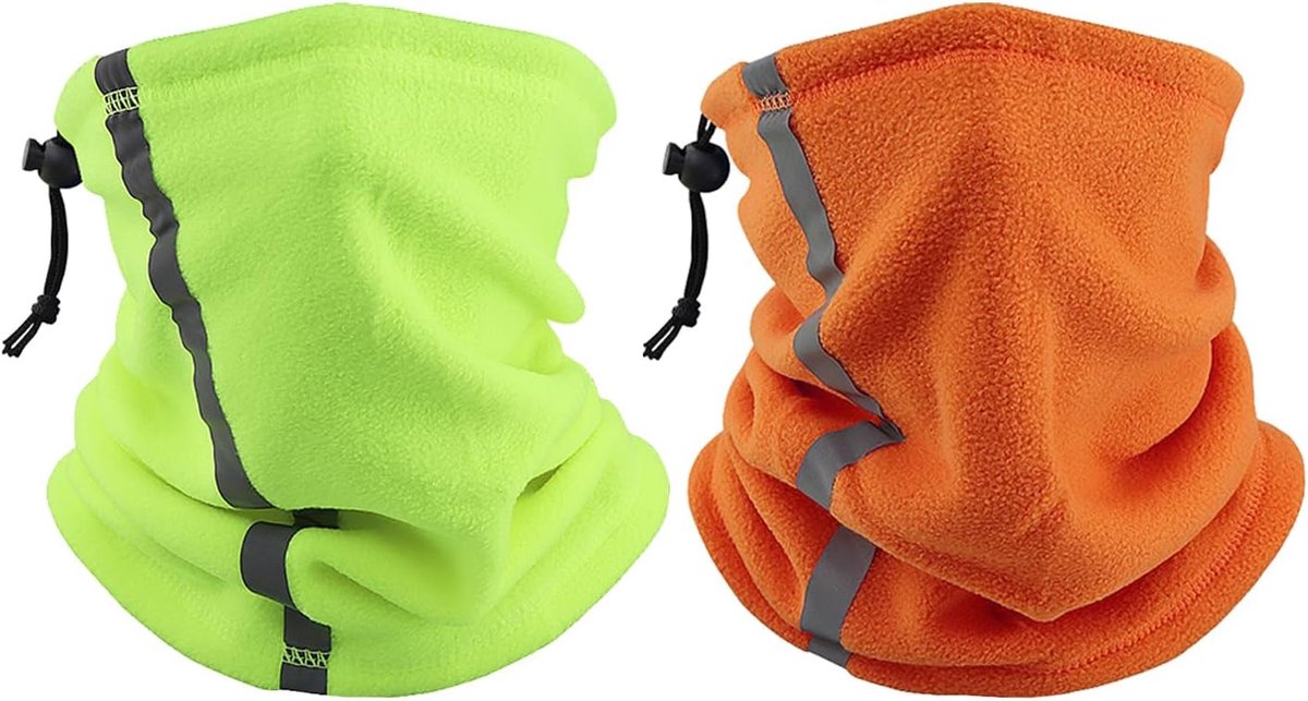 Verpakking met 2 elastische zakdoeken met trekkoord, reflecterende zakdoek, warme zakdoek, nachtrijsjaal, koudebestendige skisjaal (groen, oranje), Kleur: oranje, M