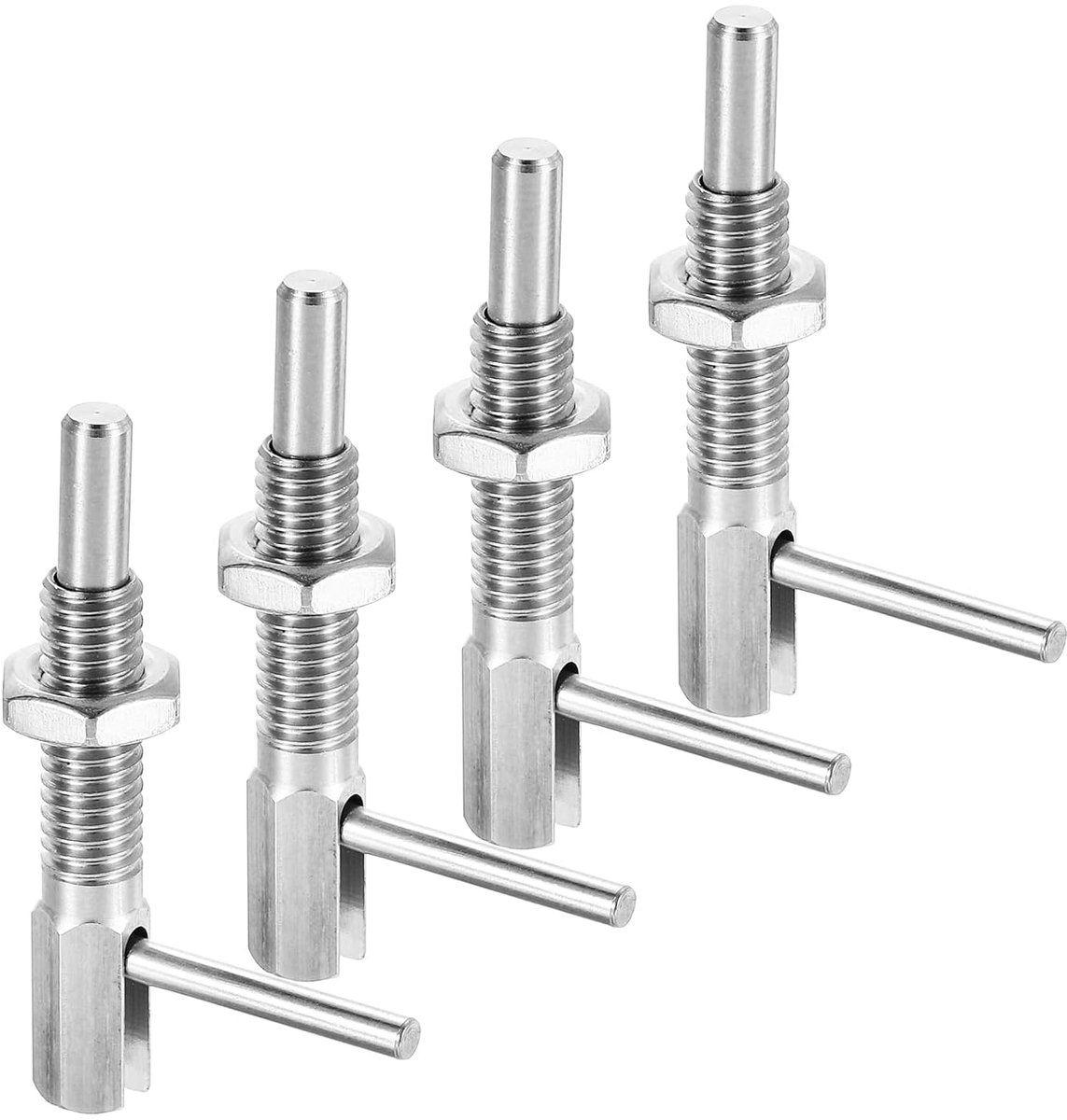 4 stuks uittrekbare indexeringsspanpen, M6 L-veerspanpen van roestvrij staal met veerbelaste grendel, telescopische vergrendelingspen met moer, voor machinebouw, scheepsbouw