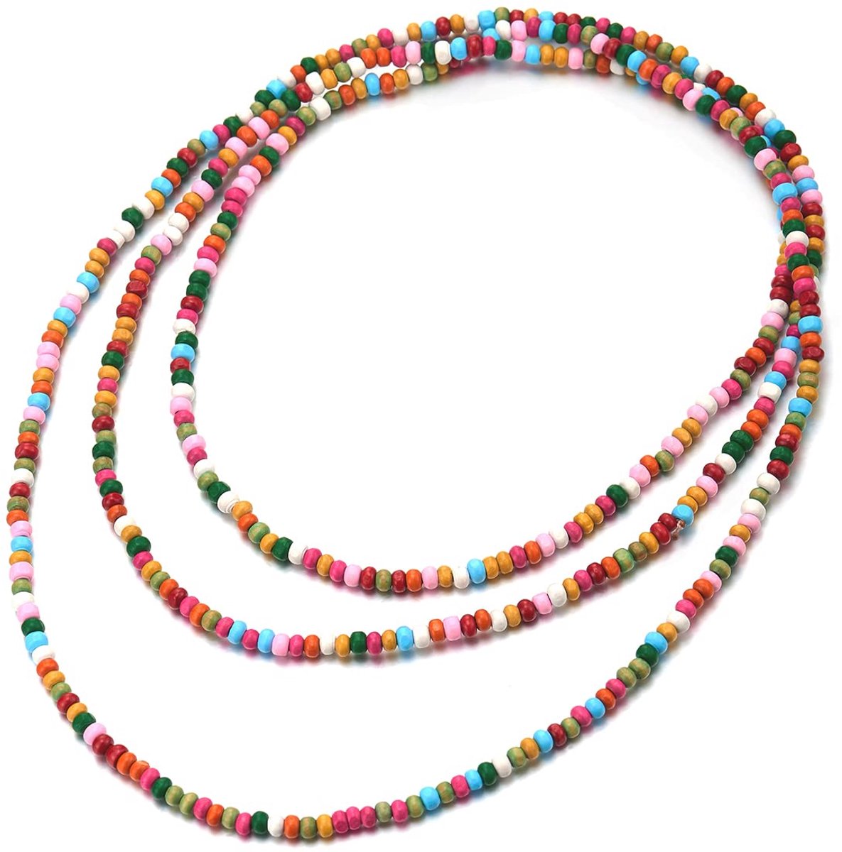 Houten kralen ketting lang - kleurrijk - multi-layer - perfect voor evenementen - SnelShoppen