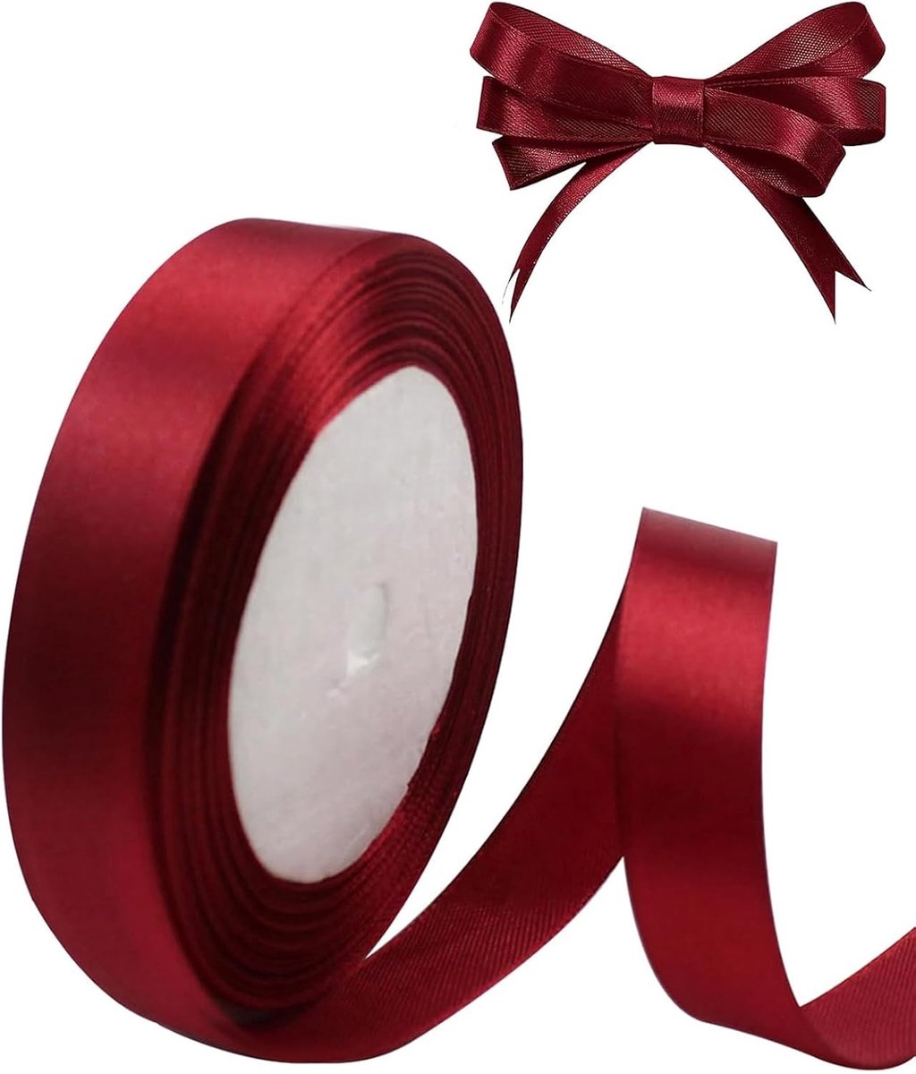 Geschenkverpakkingslinten, 20 mm breed totaal 23 meter donkerrood satijnen lint haarstrikken, cadeauverpakking naaien voor Kerstmis, verjaardag, valentijnslint, strik, bruiloft auto lint
