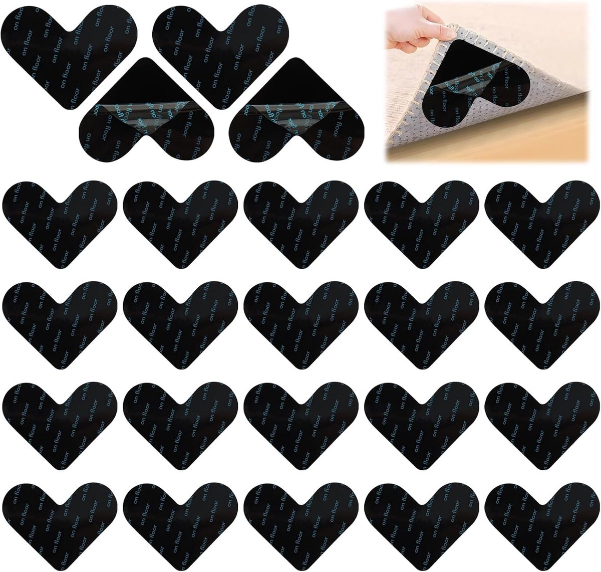 24 stuks tapijtantislipmatten, hartvormig design, antislip pads, antislipmat, voor tapijten, wasbaar en herbruikbaar, antislip pads en plakpads