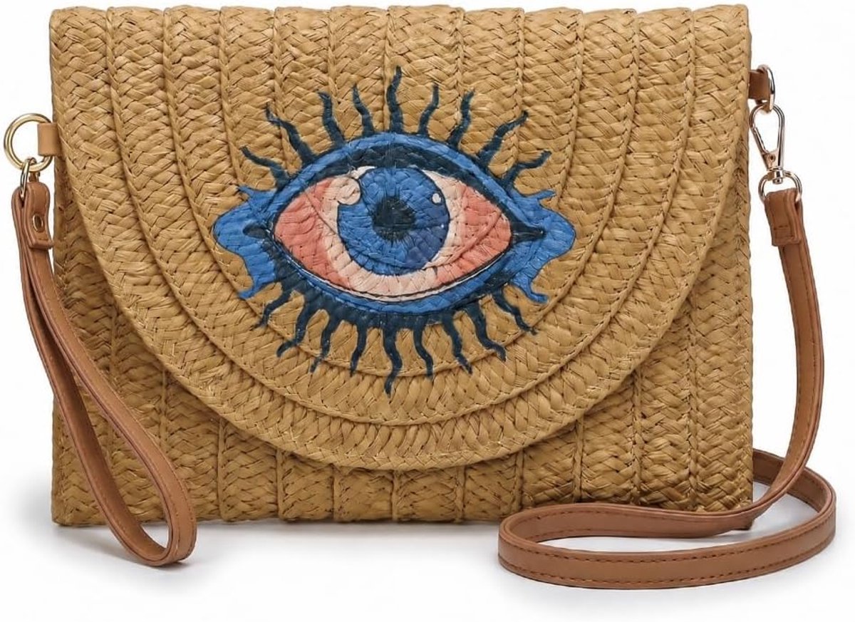 Clutch voor dames - beschilderd - raffia - ideaal voor avondjes uit - SnelShoppen