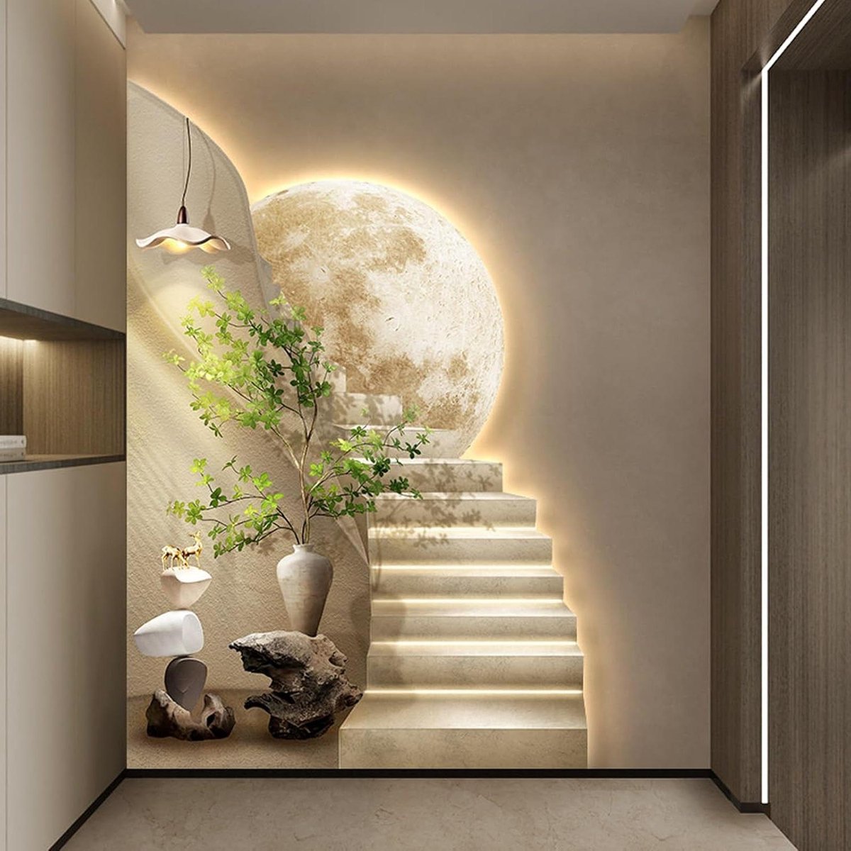 LED Wanddecoratie - 3D Schildering Reliëf - Woonkamer Verfraaien - Kristal Keramiek - Meerdere Maten - Natuurlijke Kleuren