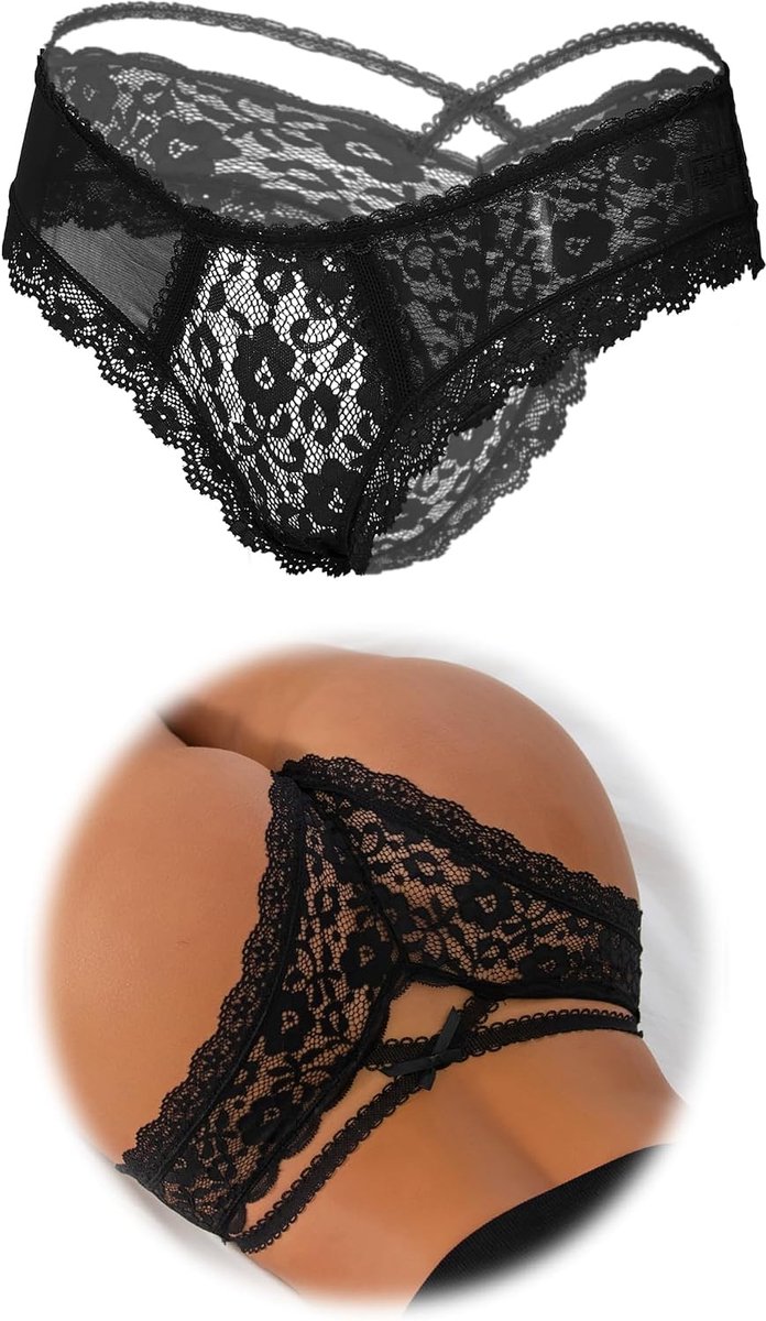 Thong ondergoed XS - transparant katoen en kant - open kruis - sexy uitstraling - SnelShoppen