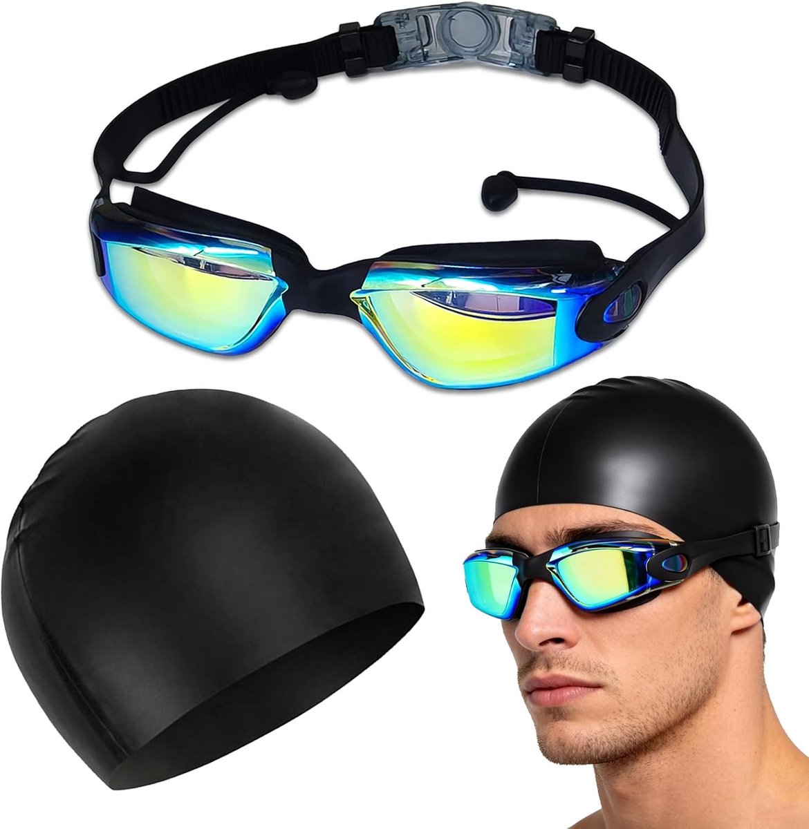 Zwemgoggles Set met Anti-fog - Silicone Zwemmuts - 170° Brede Visie - UV-bescherming voor Volwassenen - SnelShoppen