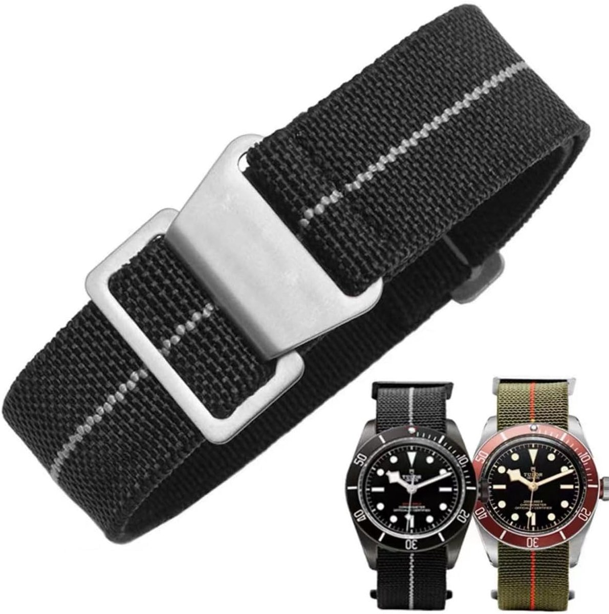 Paracord horlogeband 18/20/22mm - elastisch nylon - met klittenbandsluiting - ideaal voor actieve gebruikers - SnelShoppen