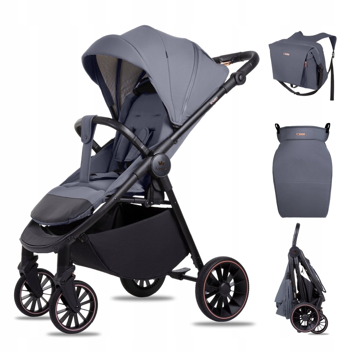 Babylux Buggy Kinderwagen ROMBO Reisbuggy met Ligfunctie, Kleur: Grey