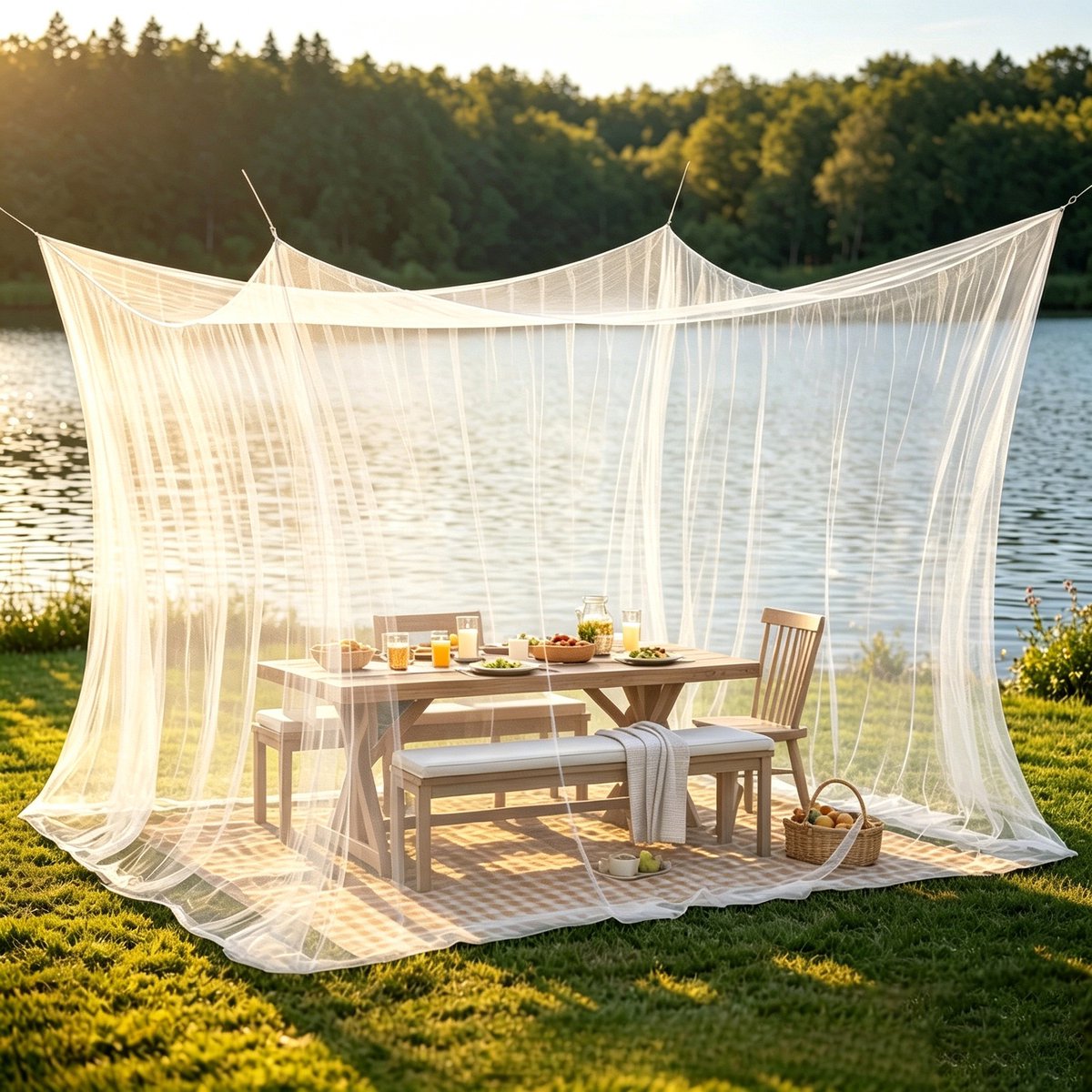 Klamboe voor Buiten - Groot Muggennet - Kampeer Muggennet - 190x210x240cm - Insectenscherm voor Paviljoen Veranda en Terras - Luifel ter Bescherming Tegen Insecten - Insectengaas voor Kamperen Picknick en Reizen - Wit