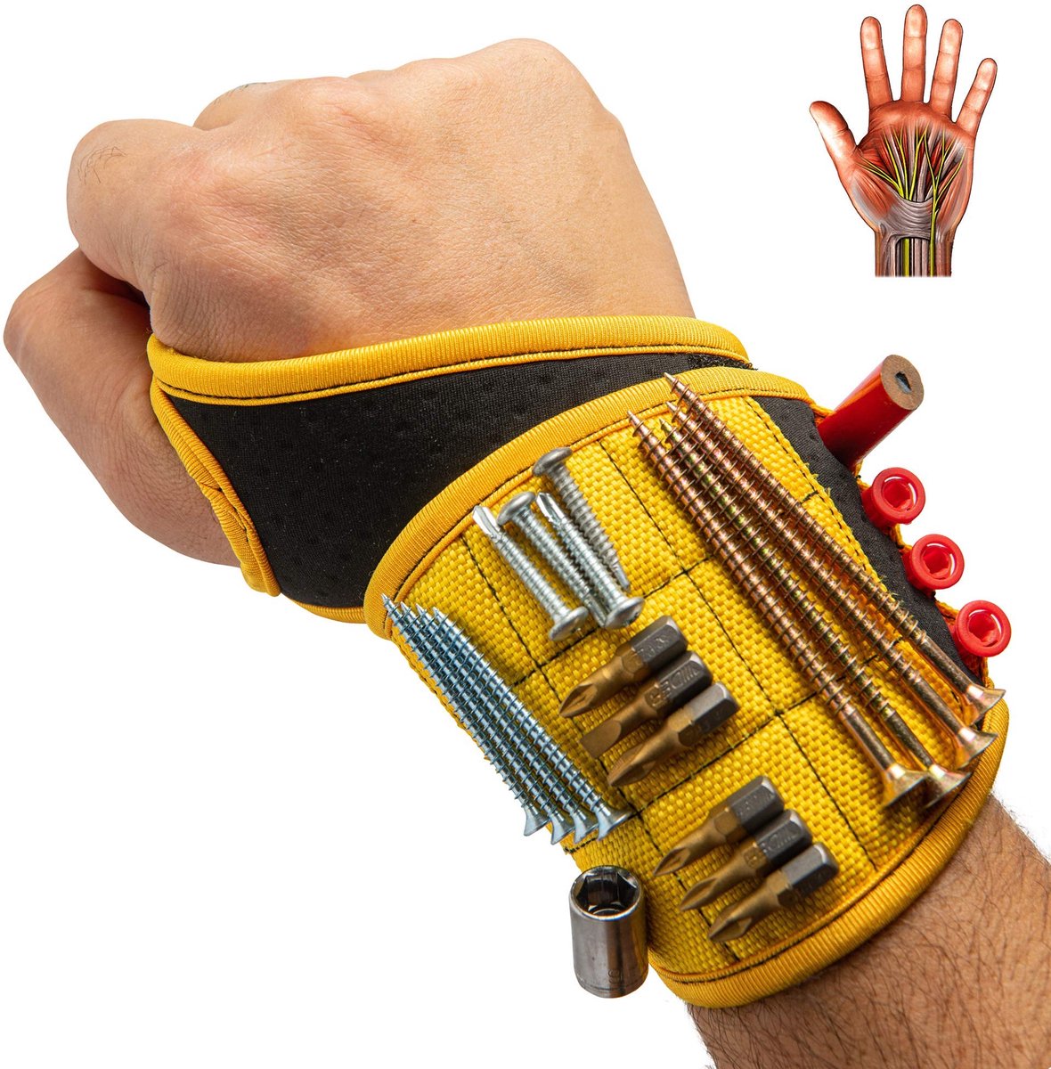 Magnetische Polsband voor Gereedschap - Sterke Magnetische Armband voor Schroeven, Spijkers en Boortjes - Handige Werkhulp voor Klussen, Elektriciens en Monteurs - Praktische Gadget voor Timmerwerk, Reparatie en Bouw - Cadeau voor Handige Klussers