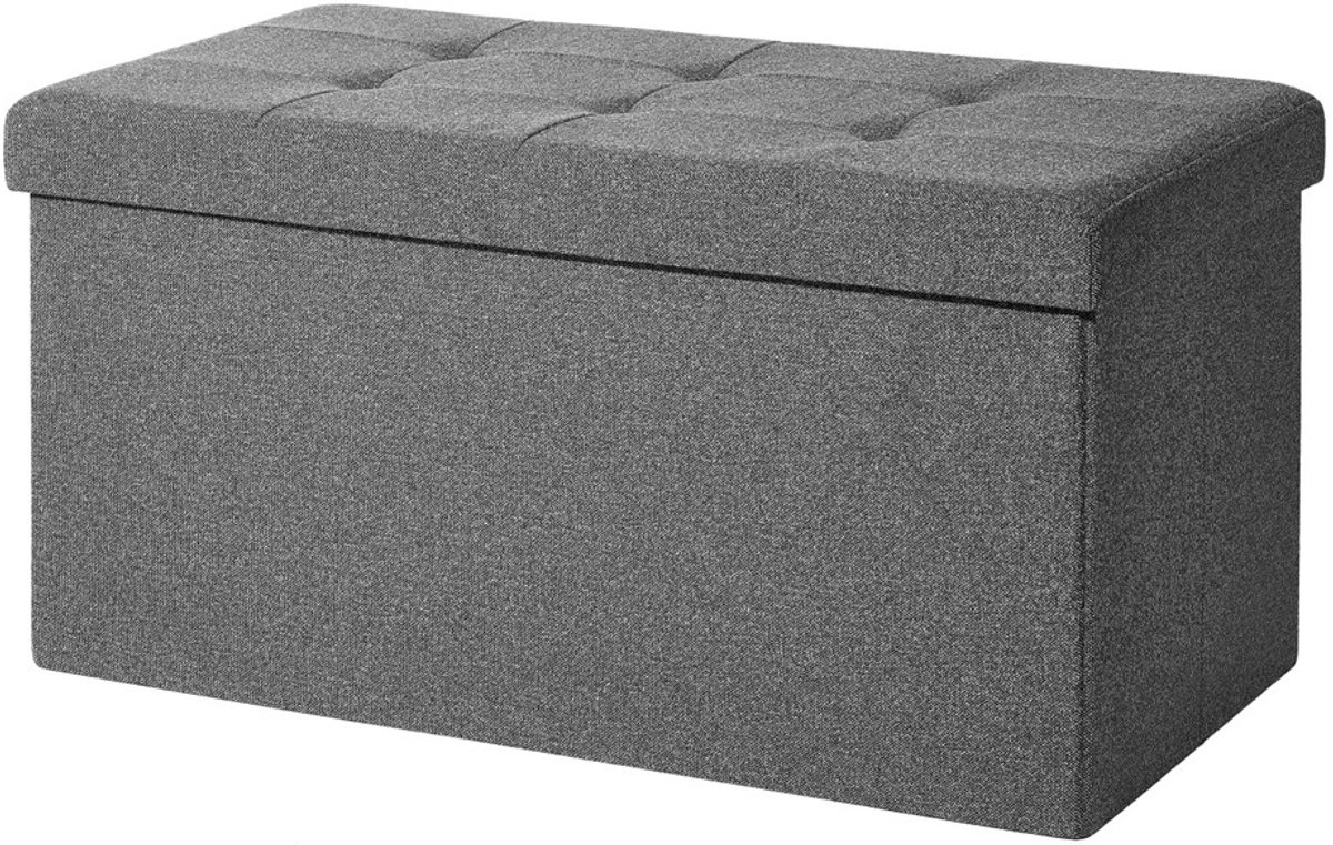 HÜSQ rechthoekige Poef met Opbergruimte - Hocker met premium Stof - Opbergpoef met Deksel - 76x38x38 - grijs