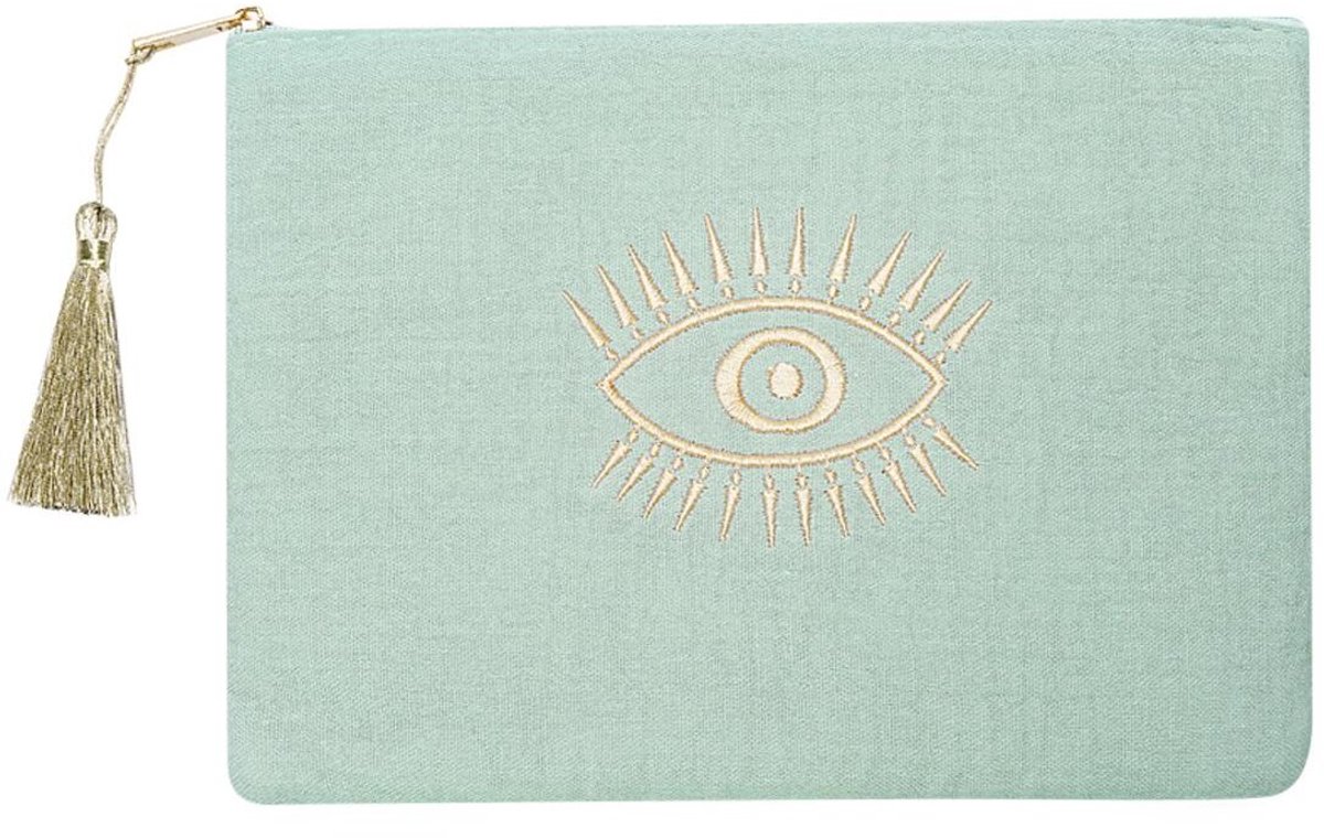Clutch bright eye - blue - make up tasje - klein tasje strandtas - boho