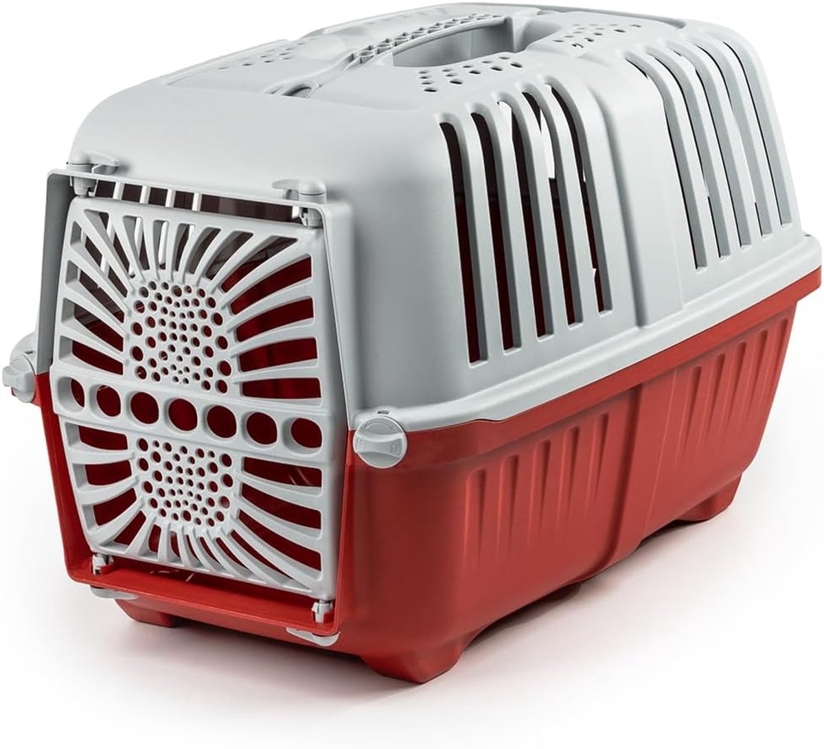 lionto hondentransportbox van stevig gerecycled kunststof, 48x31,5x33 cm, transportbox met handig sluitsysteem & handvat, ook geschikt voor katten & kleine huisdieren, tot 15kg, rood