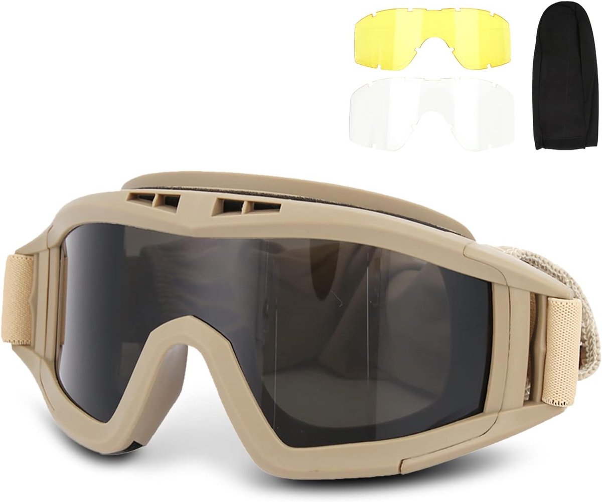 IFCOW Tactische Anti-Condens Bril - Airsoft Paintball Ski Anti-Stof Anti-Fog Oogbescherming Met Uitwisselingslens Voor Fietsen en Rijden