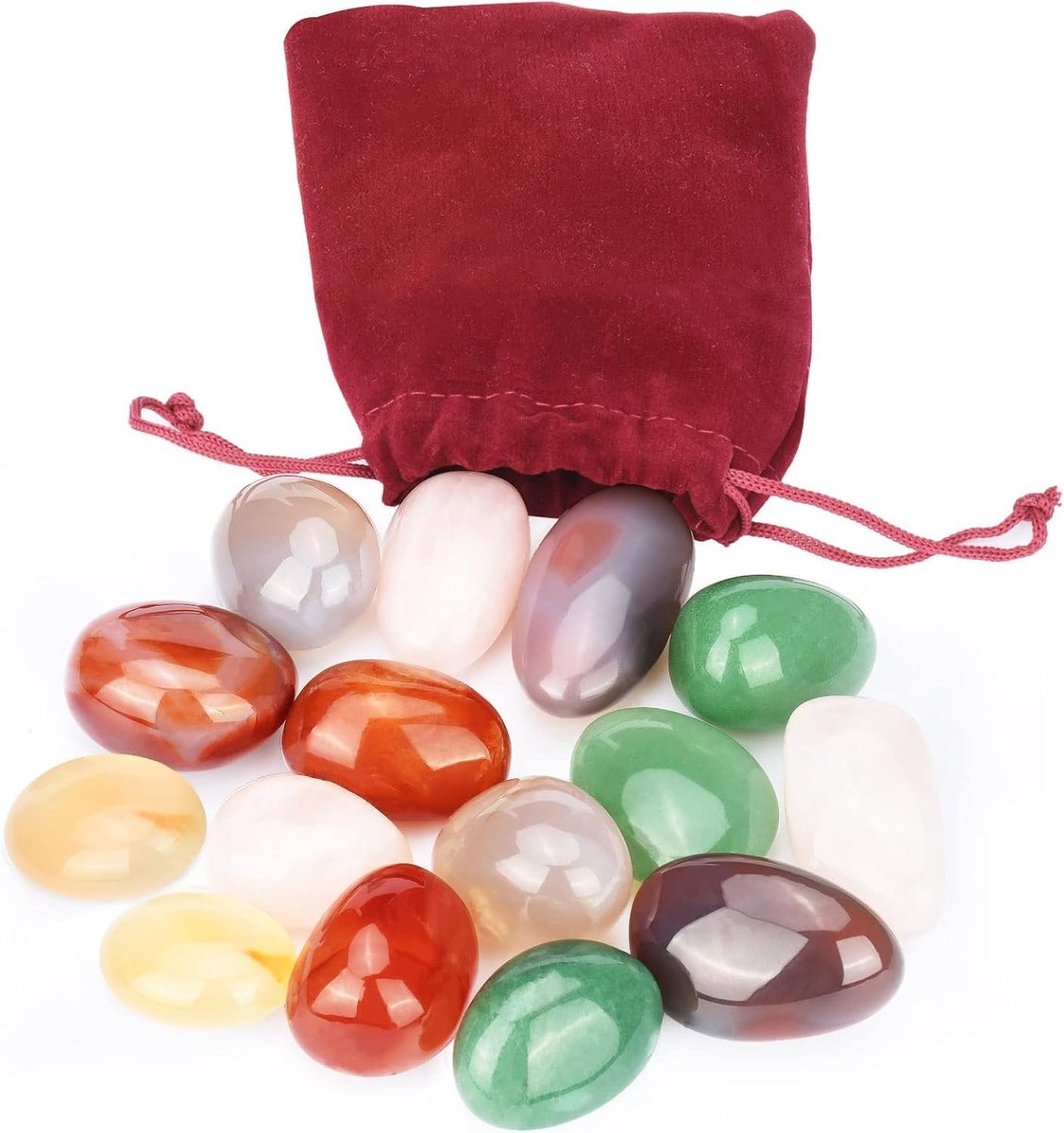 15 stuks geselecteerde natuurlijke edelstenen (groot) in rode zak, kristallen stenen, trommelstenen, halfedelstenen, cadeautjes, heksen, helende stenen, decoratief steenspel