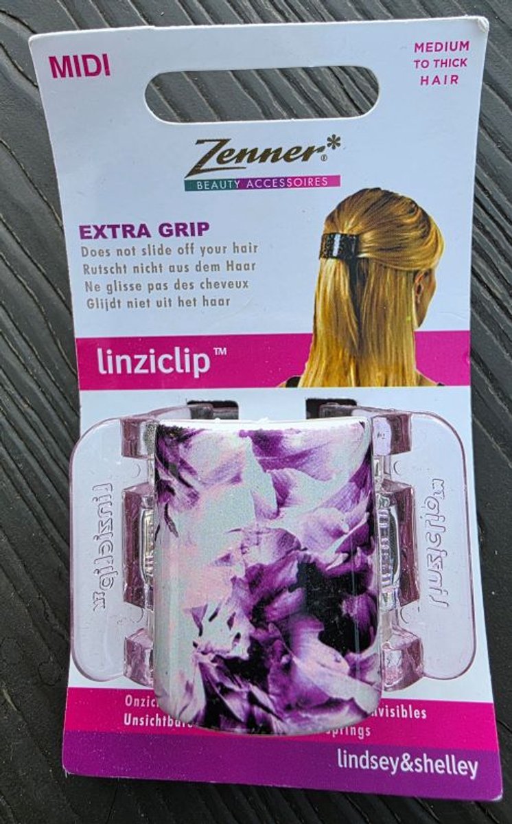 1 Zenner midi haarklem extra grip - linziclip - lindsey& shelley - wit paars bloemen - flowers - haarspeld medium
