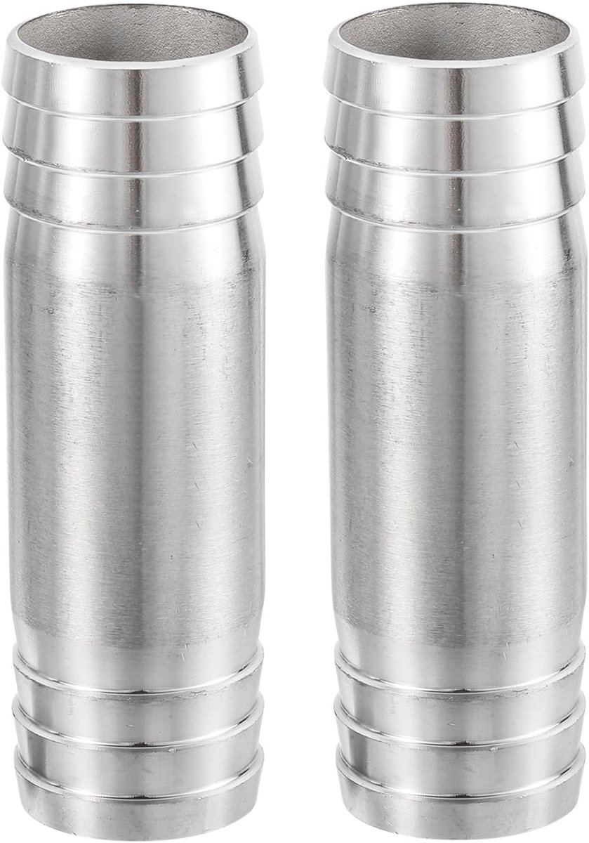 2 stuks 32 x 100 mm slangaansluitingen dezelfde buisfitting, 304 roestvrij stalen buisadapter aansluitfitting voor vacuümsystemen, industriële verbindingen, pneumatische apparatuur, zilver