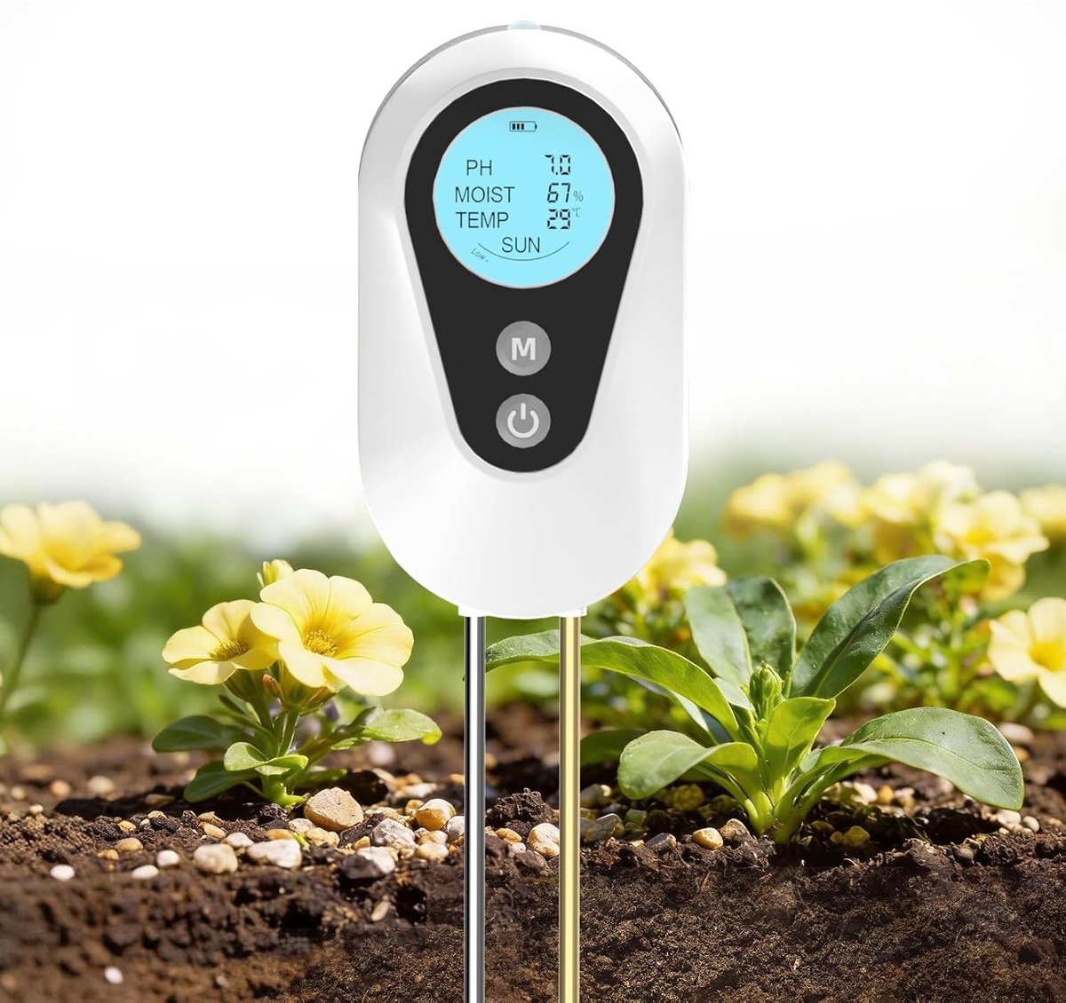 Vochttester voor planten, 4-in-1 hygrometer voor planten met vochtigheid/pH/temperatuur/zonlicht, pH-bodemtester voor tuinieren, landbouw en buitenplanten