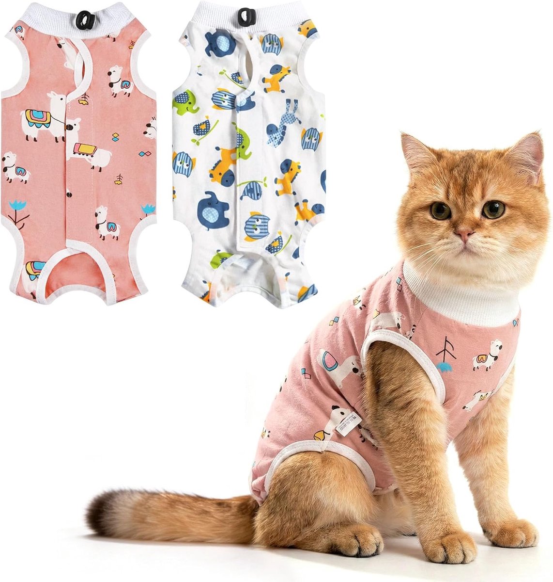 2-pack katten herstelpak, ademend zachte anti-likkende katten body, kitten onesie huisdier chirurgisch spa-shirt, voor buikwonden of huidaandoeningen, alternatief voor Elizabethaanse kraag