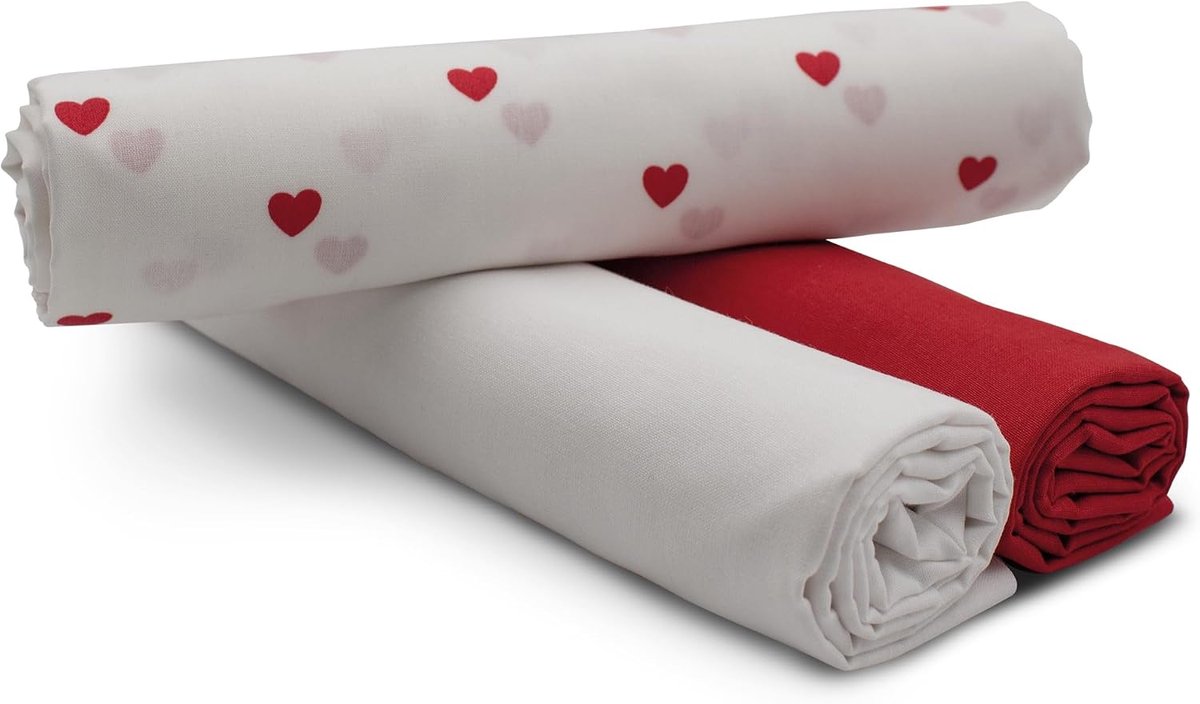 Stof, set van 1,5 m, designstof + 2 x effen, op kleur afgestemd, 100% katoen, materiaalkeuze (harten, set 36)