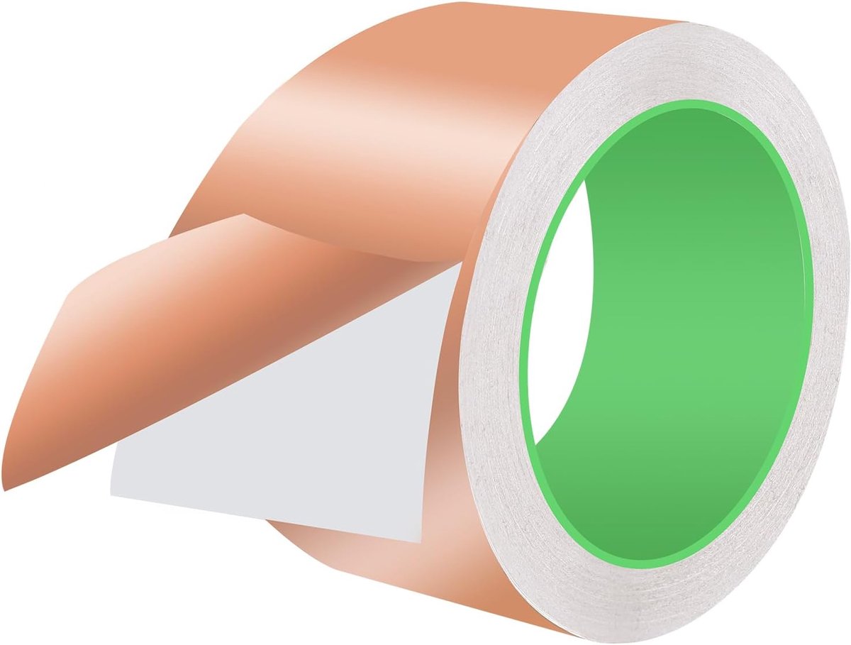 1 Rol Zelfklevende Koperen Band 75 mm x 20 m, Dubbelzijdig Geleidend Koperband, Bescherming Tegen Slakken, Afscherming