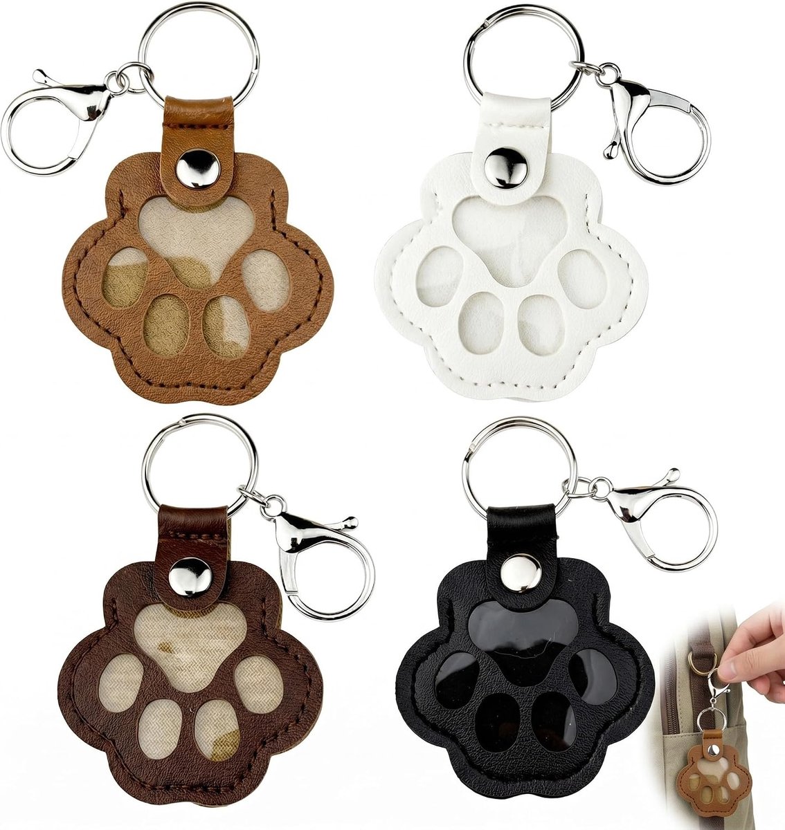 4 stuks sleutelhanger voor overleden honden, opbergdoos voor dierenharen, sleutelhanger van leer voor kattenharen en honden, herdenkingscadeau voor dierenliefhebbers