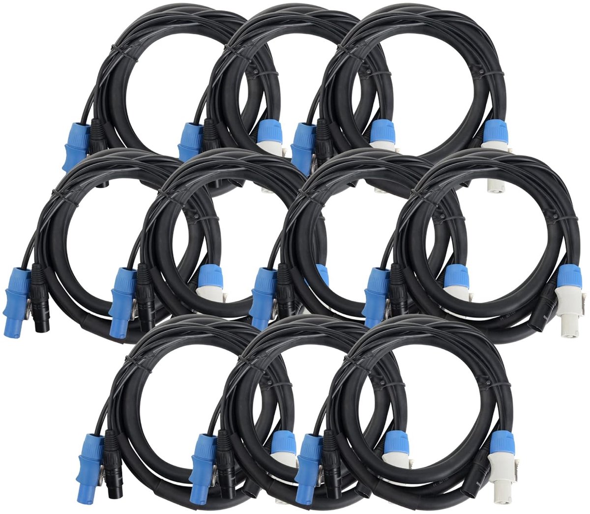 Stage PPD-2.5 Hybridkabel Powerplug/DMX 10x Set, Kleur: zwart | Combi-kabel voor stroomvoorziening en signaal, Geen kabelwarboel meer bij aansluiting op DMX-gestuurde lichteffecten