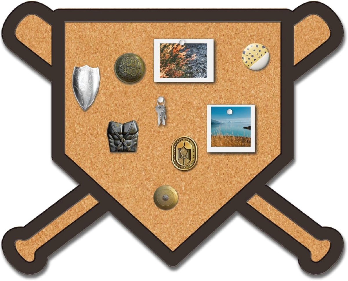 Honkbal Kurk Prikbord 9,8 X 8 Inch Wandgemonteerde Pin ingelijste displayborden Badge Houten Decoratieve Geheugen Memo Broche Reversspeldjes Foto's Opslag Houder voor Kantoor Home Decor