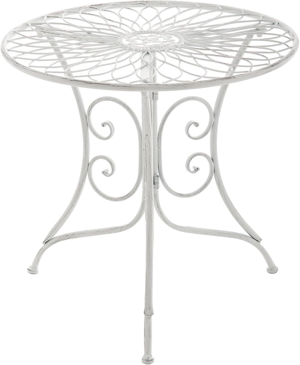 Ariano Bijzettafel - buiten - Rond - balkontafel - Art Nouveau stijl - weerbestendig - tafeltje - Diameter 55 cm - metaal, Kleur:antiek/wit