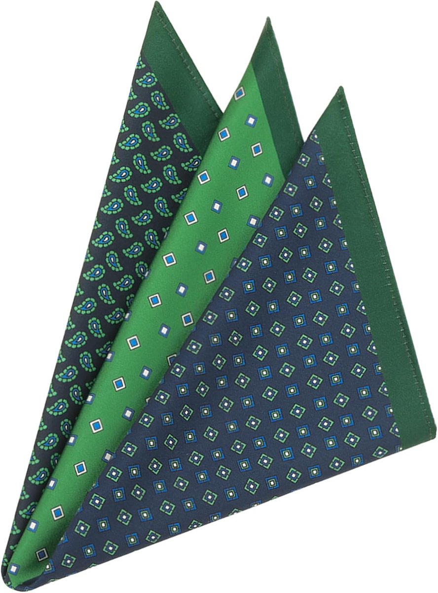 Pochet voor heren, zijdeachtige textuur, zachte glans, kleurrijk patroon, vintage, retro, zakelijk, bruiloften, 33 x 33 cm, donkerblauw-groen, 4-in-1 ​