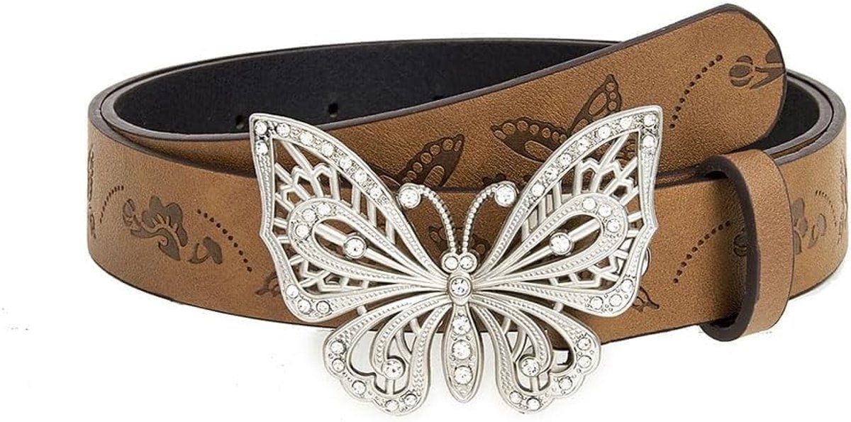 Riem voor dames, vintage PU-lederen riem, vlinder, decoratieve riem, mode, gouden gesp, verstelbaar, voor jeans, jurken en casual outfits
