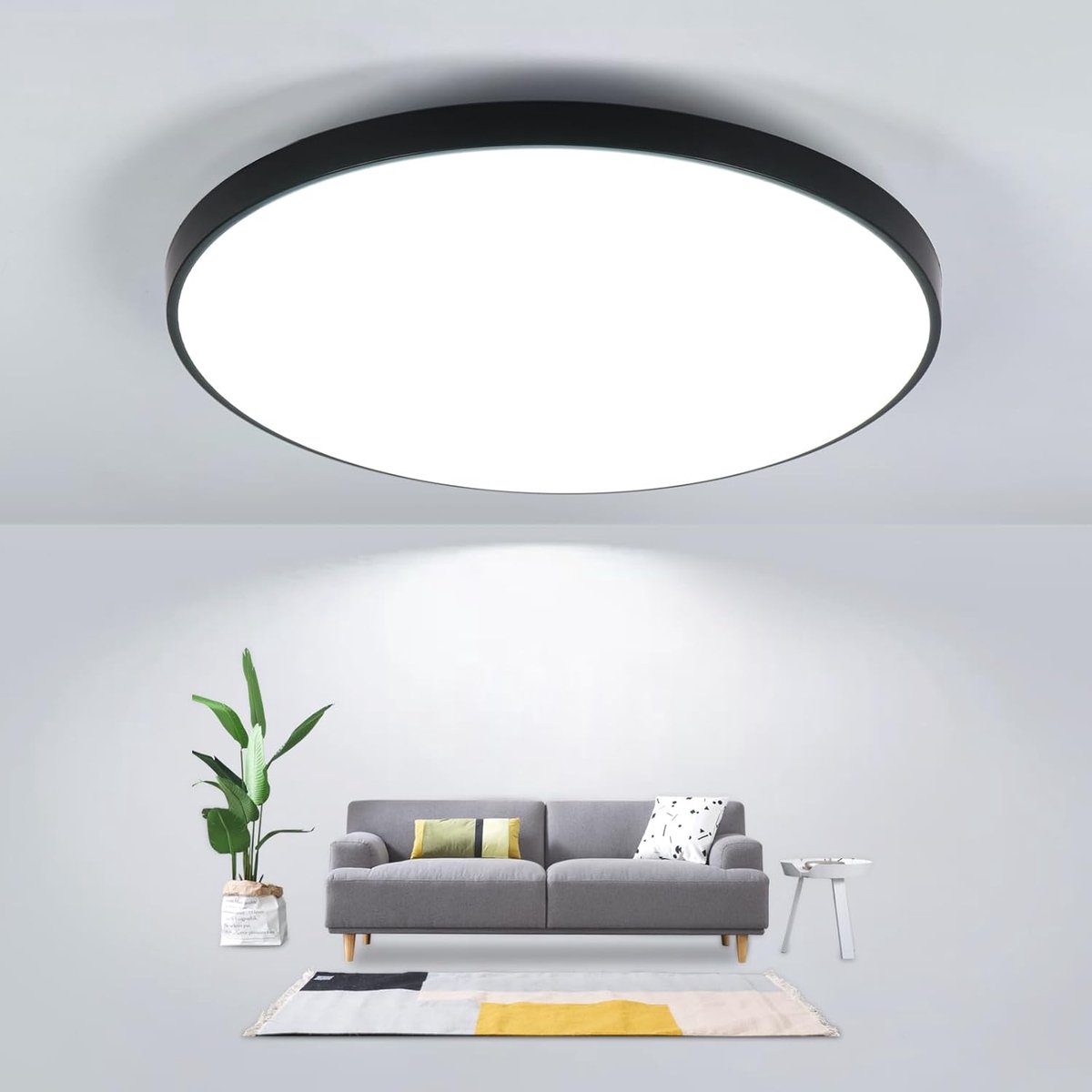 LED Plafondlamp Rond 27cm – 24W IP44 Waterdicht – 6500K Koud Wit – Ultra Plat Design Ø27x4,5cm – Zwarte Lamp voor Badkamer, Keuken, Gang, Balkon – CRI 80