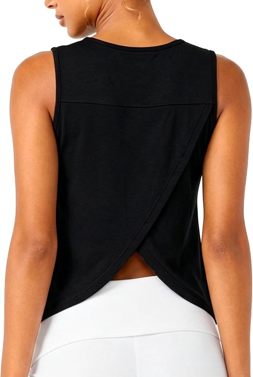 Sport tanktop voor dames, rugvrij, crossover, ronde hals, zomer, losse crop top, hardloopshirt, fitness, yoga, gym outfit