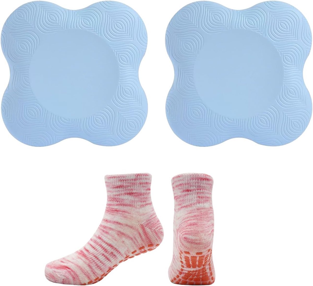 2 stuks yogamat-knieschoners met 1 paar yogasokjes, yoga-knieschoners, antislip TPE-yogamat, verdikte yoga-knieschoners, onafhankelijke knieschoner-yogamat (blauw)