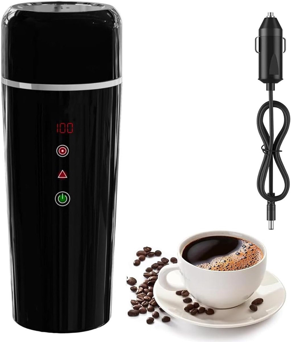 Waterkoker voor auto, 12V 24V waterkoker beker voor vrachtwagen taxi, 420ml draagbare snelle flessenwarmer mini-thee en koffiemok met 304 roestvrijstaal voering en temperatuurregeling voor reizen