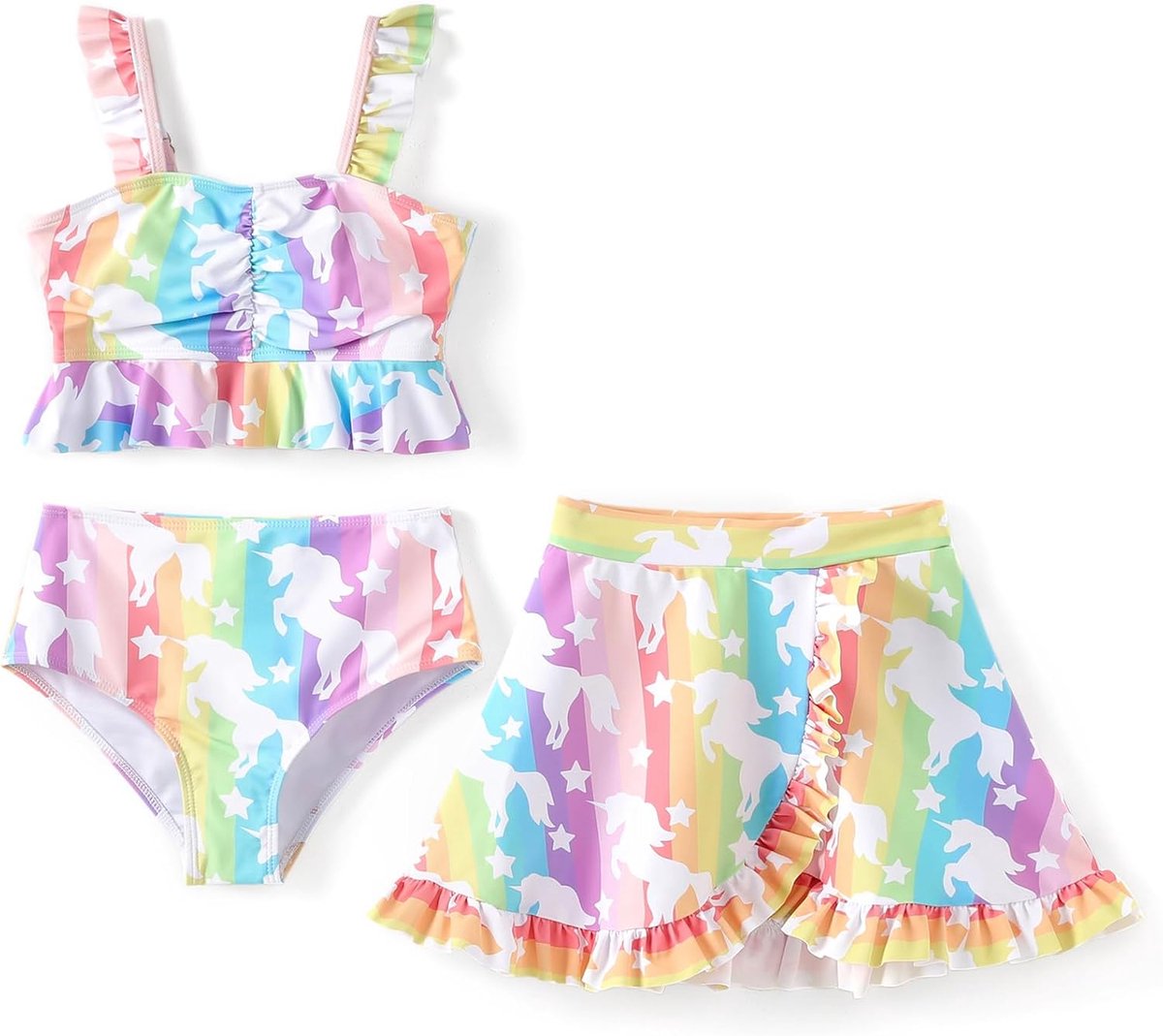 Bikinibadpakset voor meisjes, 3-delige tankiniset met top, shorts en zwemrok, zwemkleding voor kinderen, zwemkleding met bloemmotief, maat 5-12 jaar