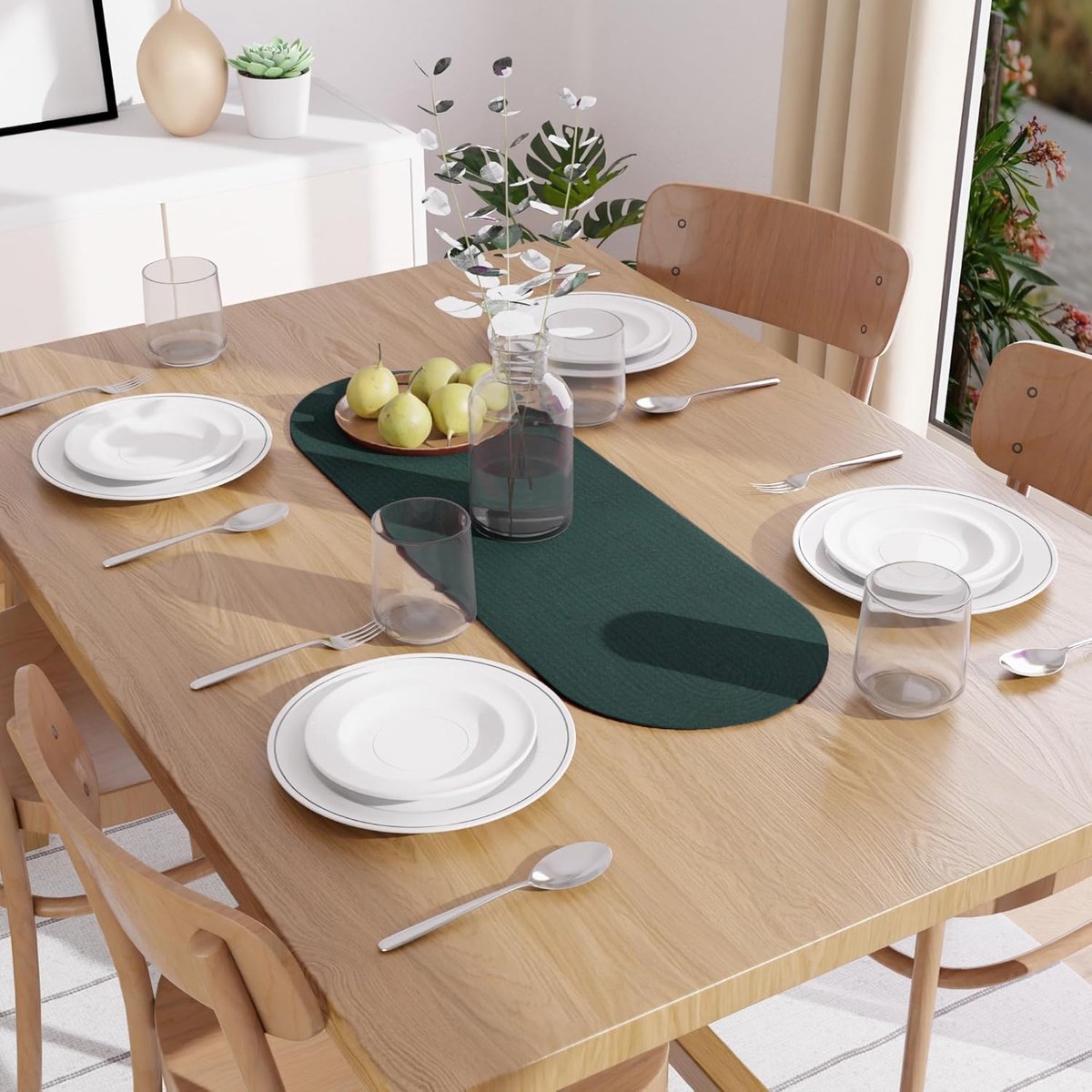 XO Runner tafelloper, handgemaakt, 30,5 x 91,4 cm | donkergroen, handgemaakt van geribbeld katoen, hittebescherming en krasbescherming, handwasbaar, voor tafels en salontafels