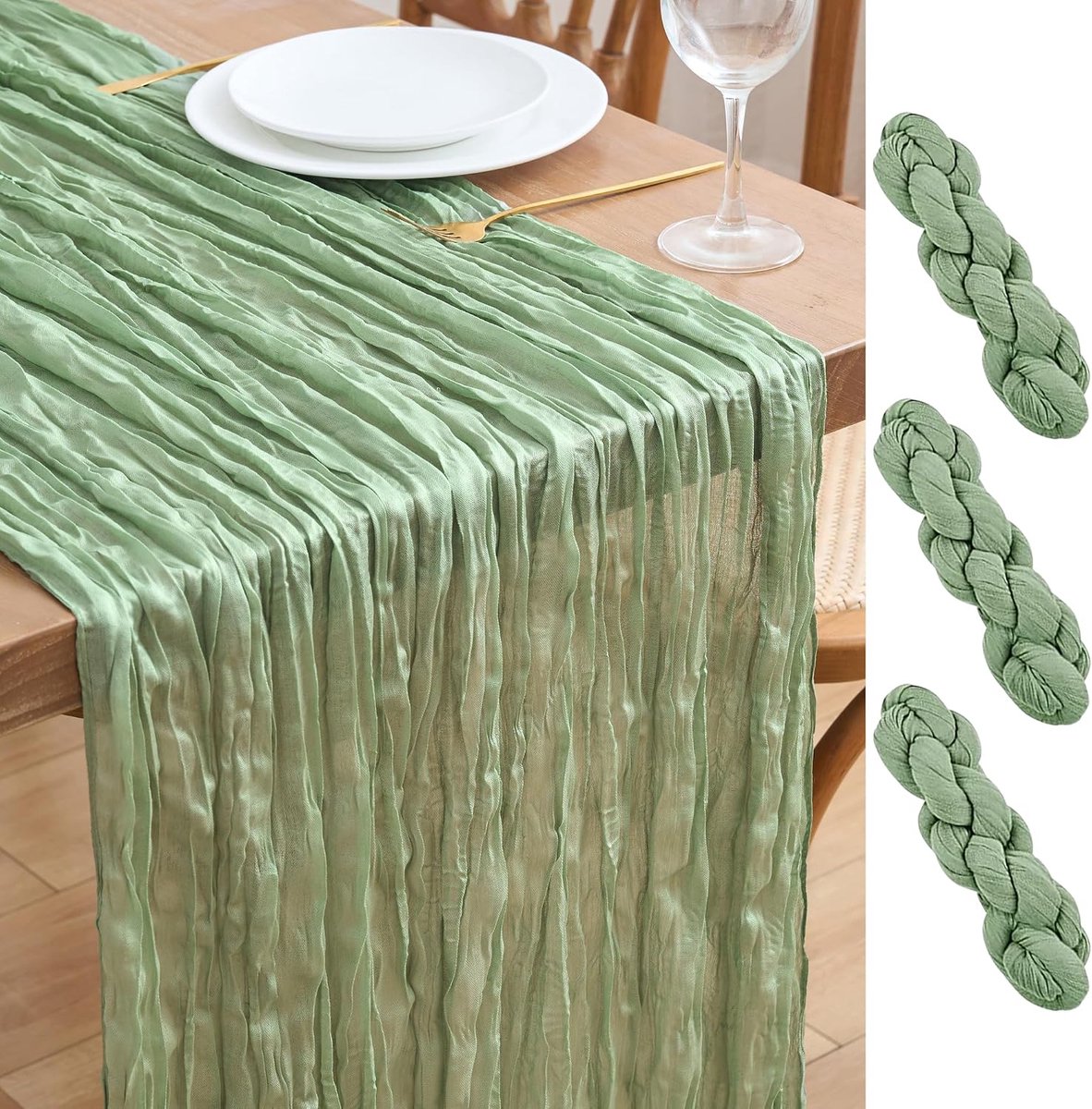 Tafellopers kaasdoek 300 x 90 cm saliegroen boho transparante tafellopers bruiloft gaas stof rustieke kaasdoek voor bruidsdouche feest