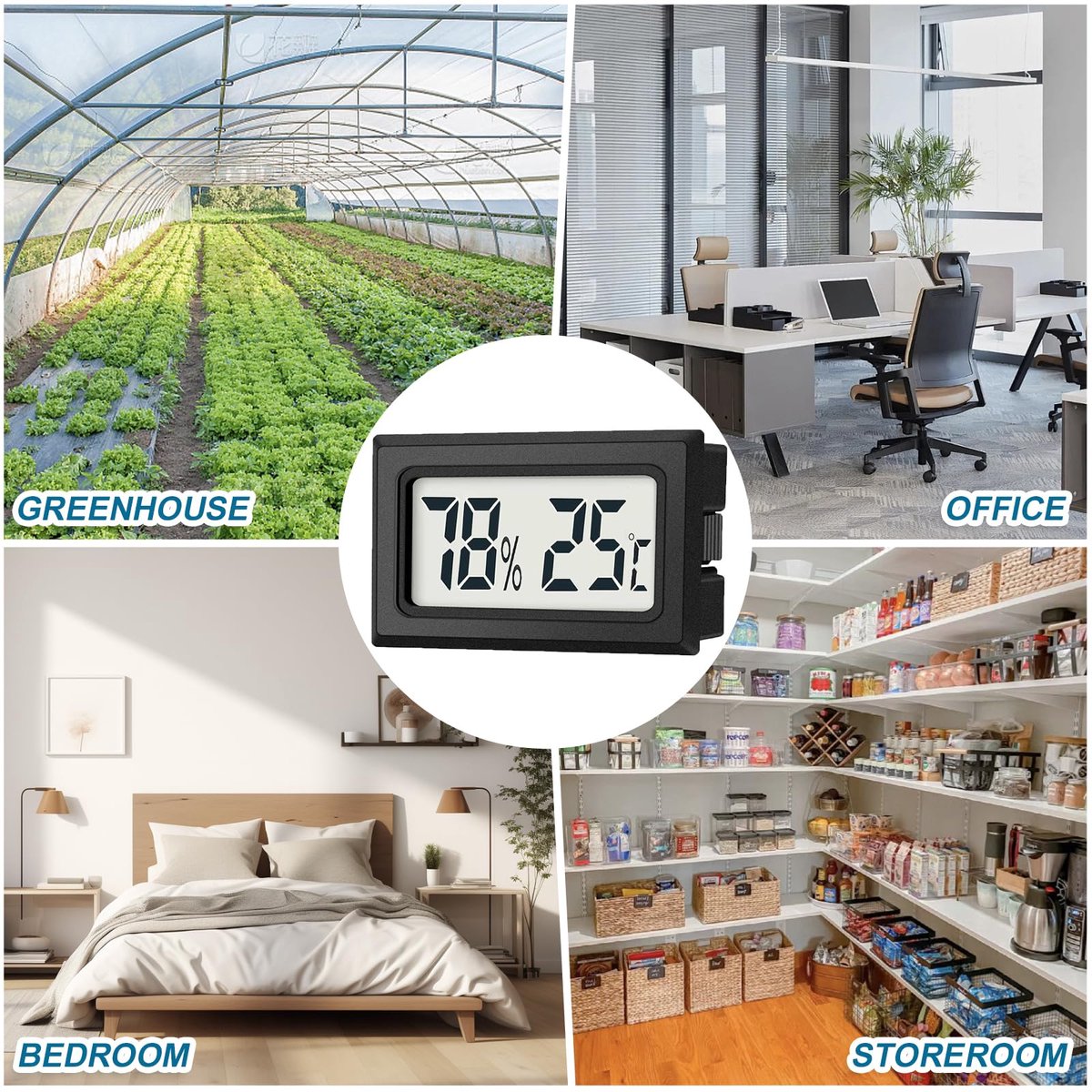 Mini-thermometer-hygrometer set van 2 - groot LCD-scherm - voor binnengebruik - ideaal voor broeikas en reptielen - SnelShoppen