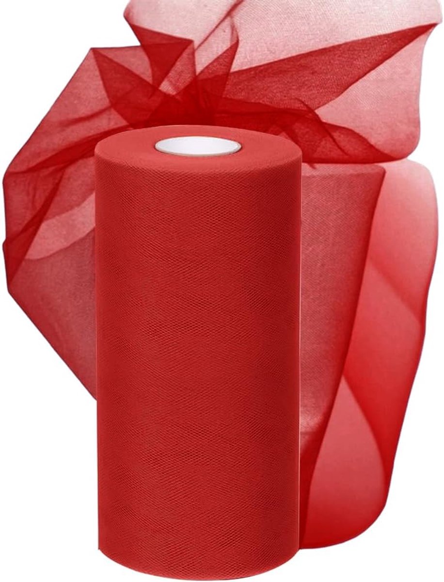 Stofrol voor bruiloftsdecoratie, Tule stof, Tule band, veelkleurig gemengd voor DIY decoratie en gastengeschenken, feest, verjaardag, bruiloft (Rood)