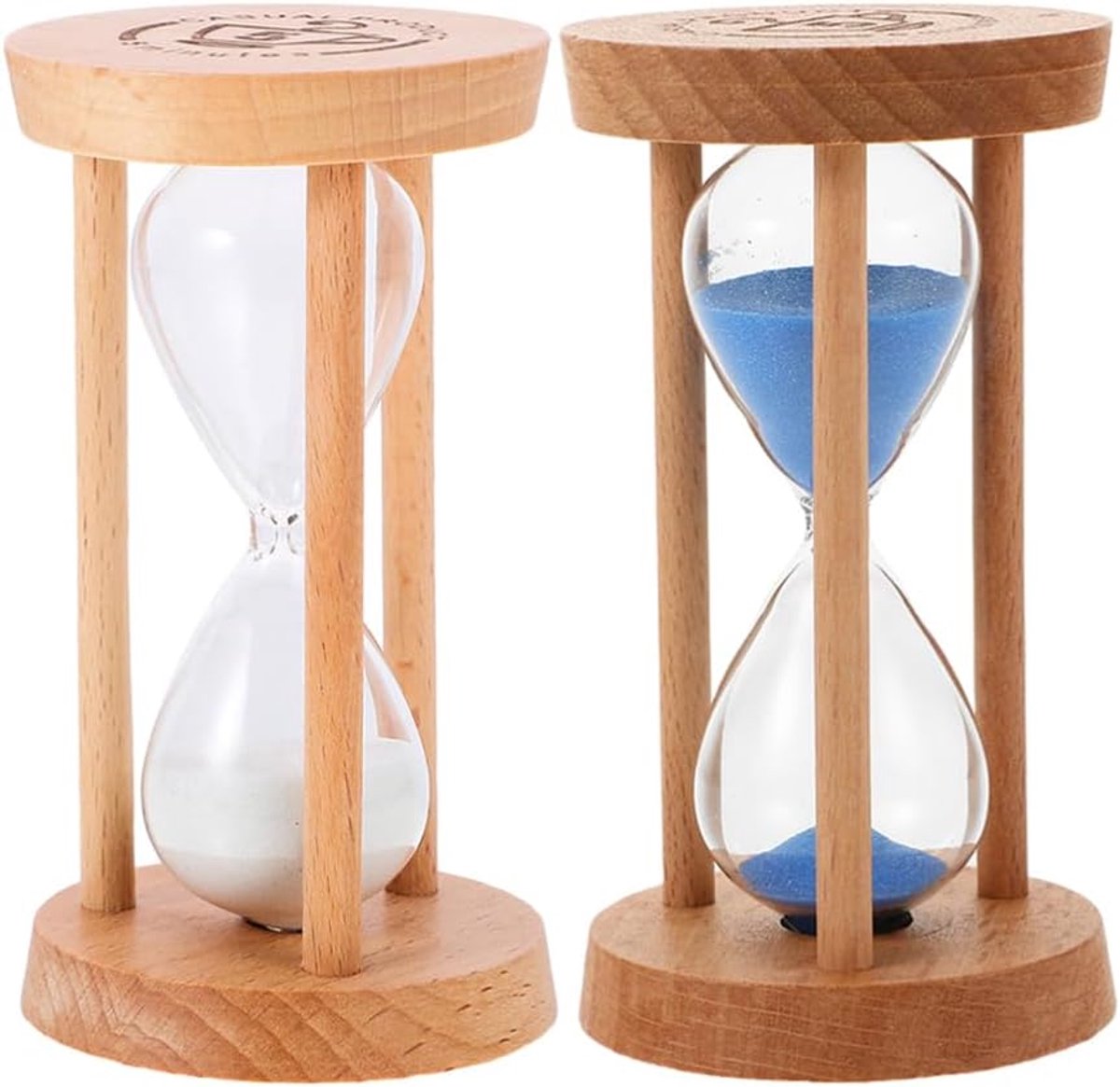 2 stuks zandloper-glazen timer, 5 minuten zandlopers, houten zandloper, 9 cm x 5 cm decoratieve zandloper, timer voor klaslokalen, keukens, woningen