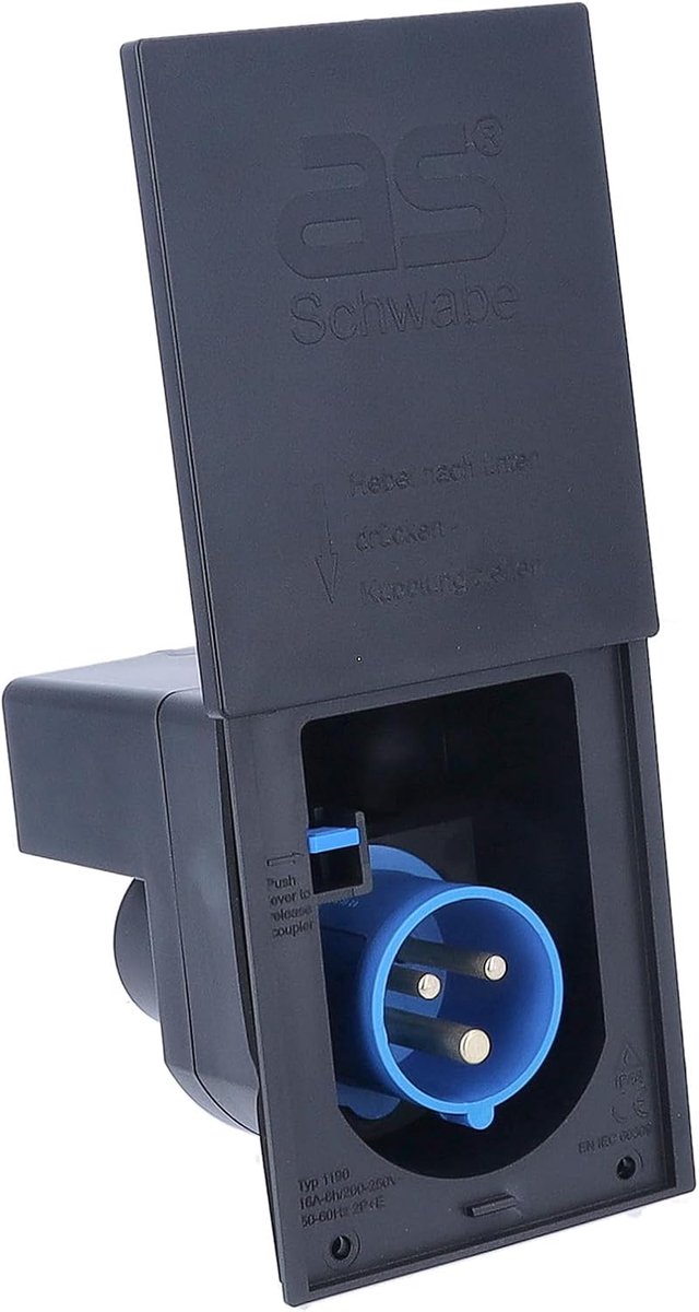 CEE Caravanvoerplug met Scharnierend Deksel - IP44, 230 V/16 A/3-Pins, Wit