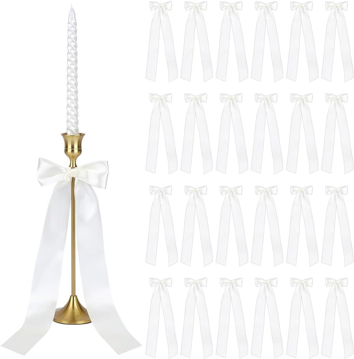 24 Stuks Polyester Strik Ornamenten Kandelaar Strikken Decor 35 x 10 x 0,9 cm Hangende Strikken Zelfklevende Ornament Accessoires voor Bruiloft Feest Bruidskamer Verjaardag Centerpieces