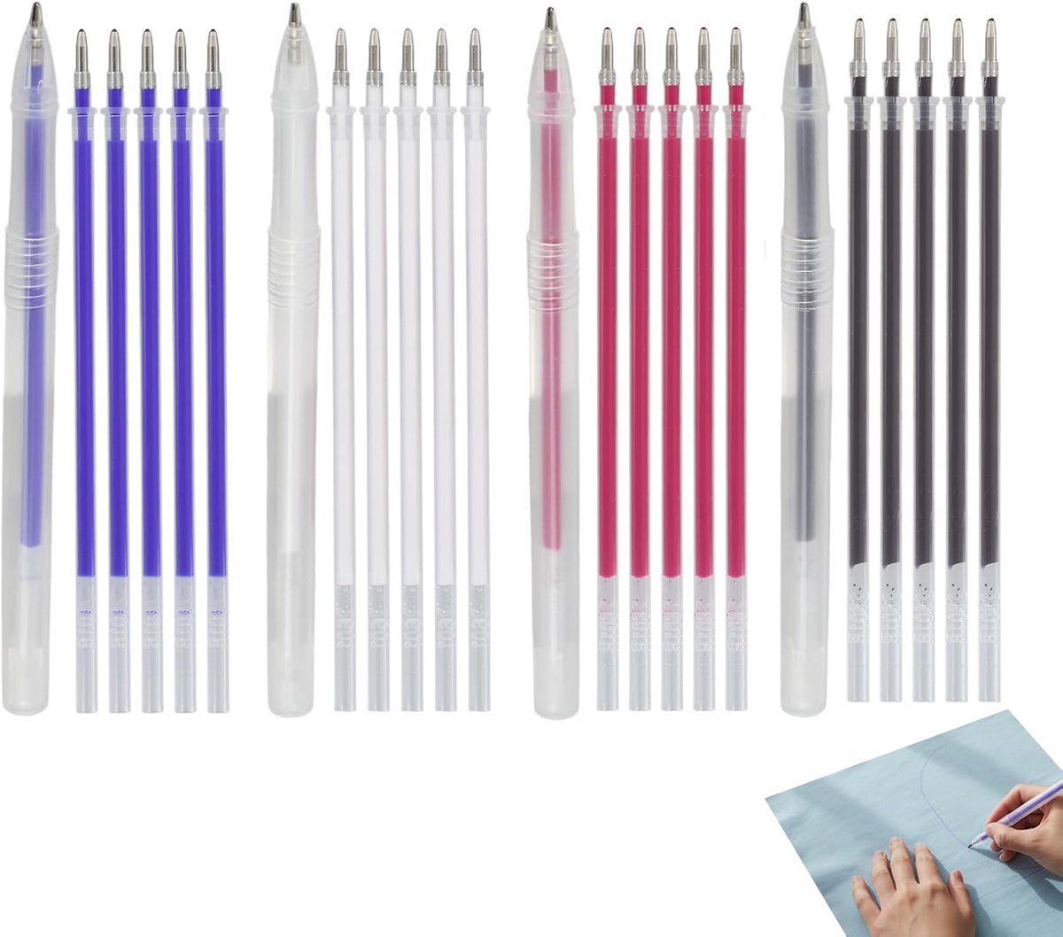 Set van 24 warmteafwisbare textielmarkers, nauwkeurige markers voor naaien, zwart, wit, rood, blauw, geschikt voor patchwork, borduurwerk, creatieve vrije tijd